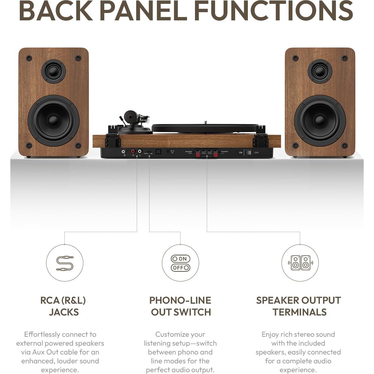 SoulBox S1 Tocadiscos Vinilo con Altavoces Estéreo - Nogal