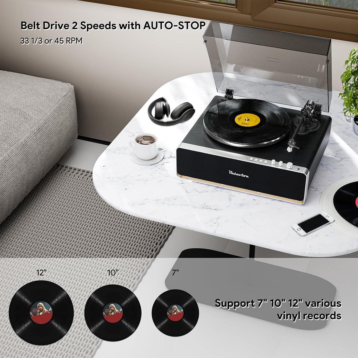 Tocadiscos VATAVION Bluetooth Retro con Altavoces Integrados
