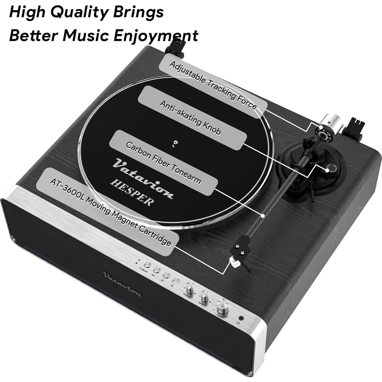 Tocadiscos VATAVION Bluetooth Retro con Altavoces Integrados