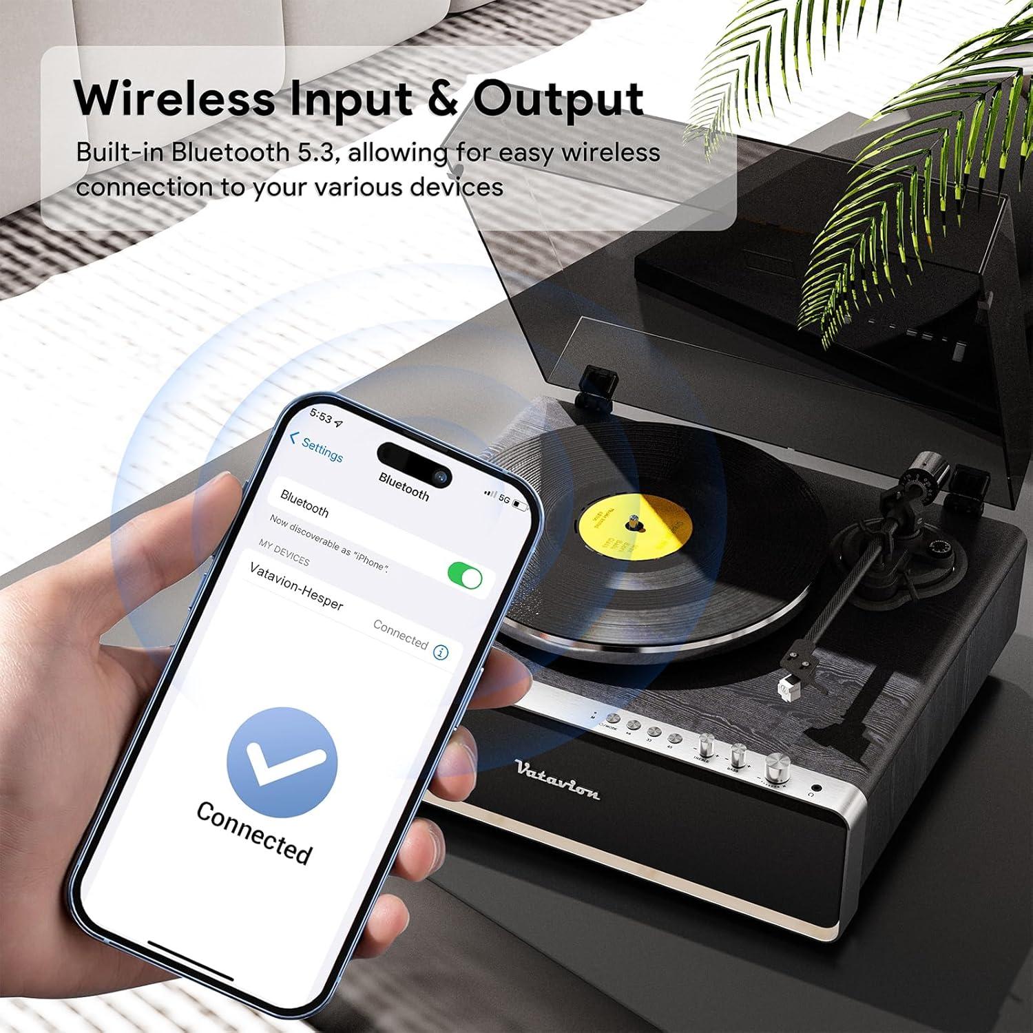 Tocadiscos VATAVION Bluetooth Retro con Altavoces Integrados