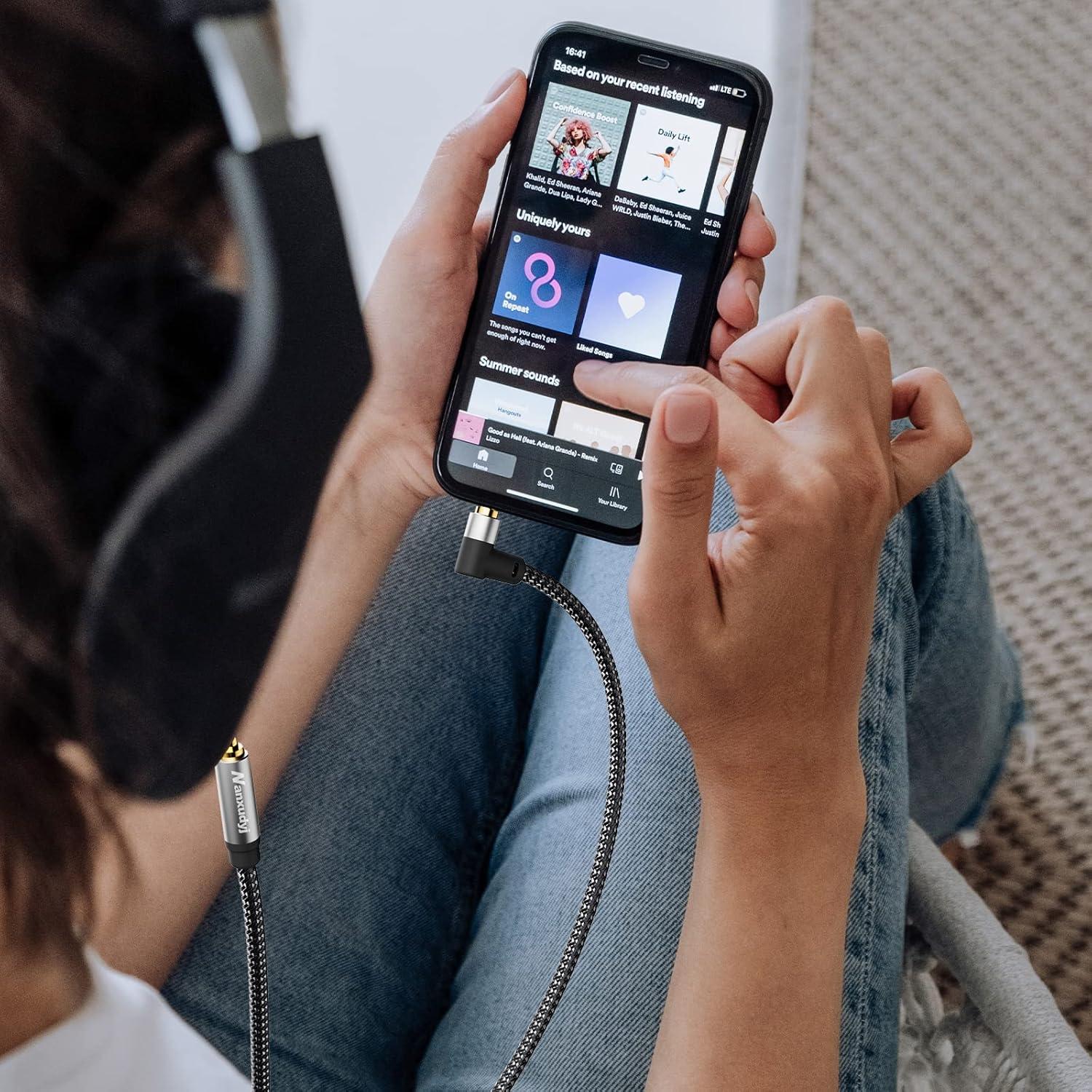 Cable AUX 1.8m Nanxudyj Estéreo 3.5mm Ángulo 90° Trenzado