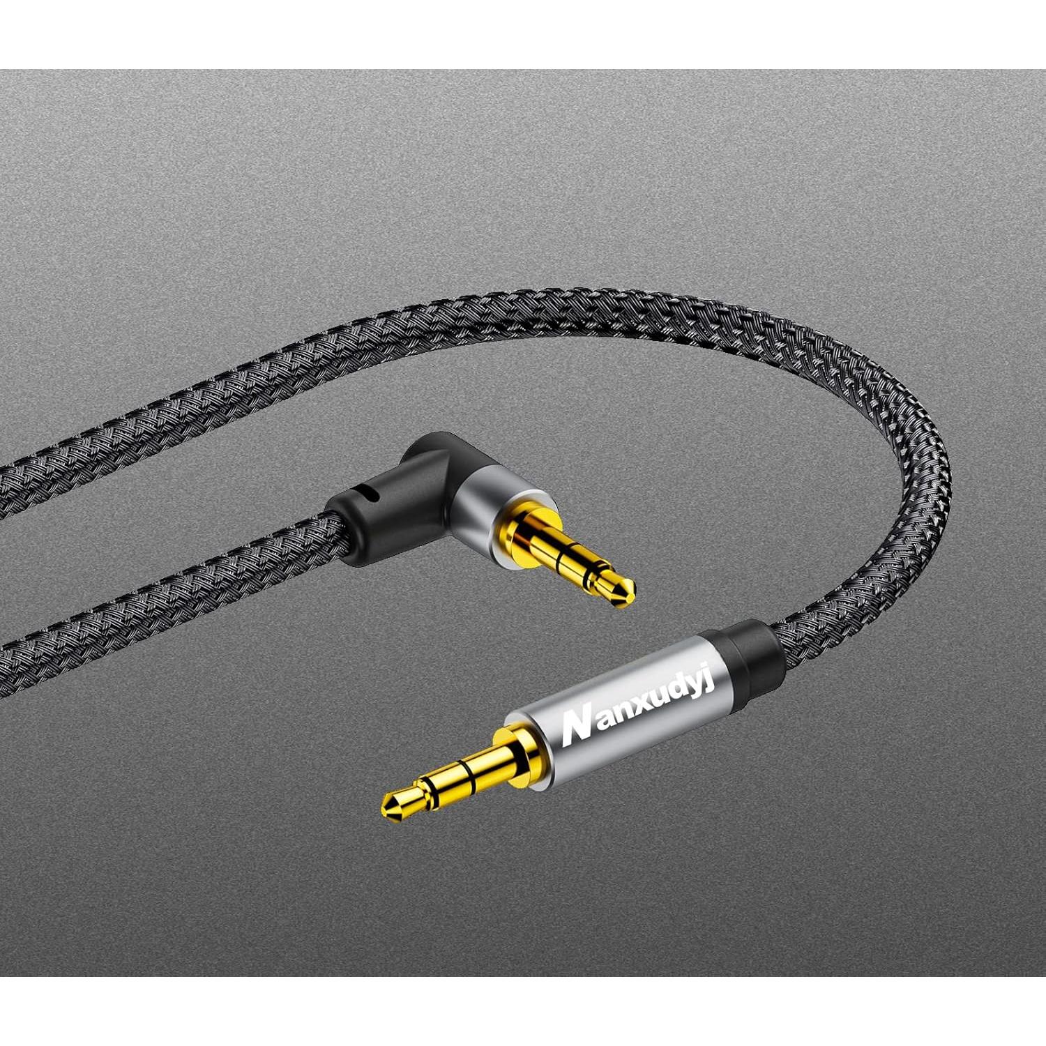 Cable AUX 1.8m Nanxudyj Estéreo 3.5mm Ángulo 90° Trenzado