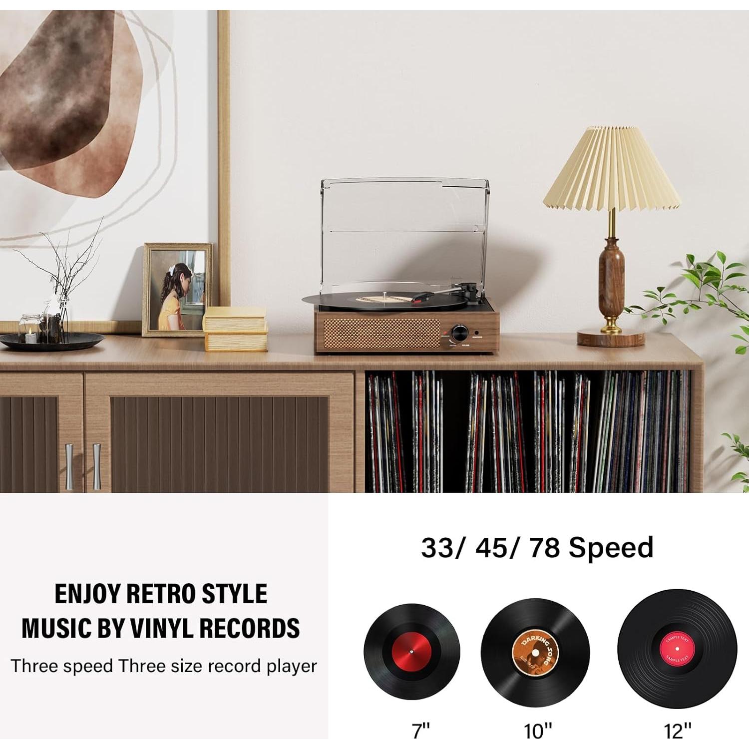 Reproductor de Vinilo Bluetooth Cotsoco Madera 3 Velocidades