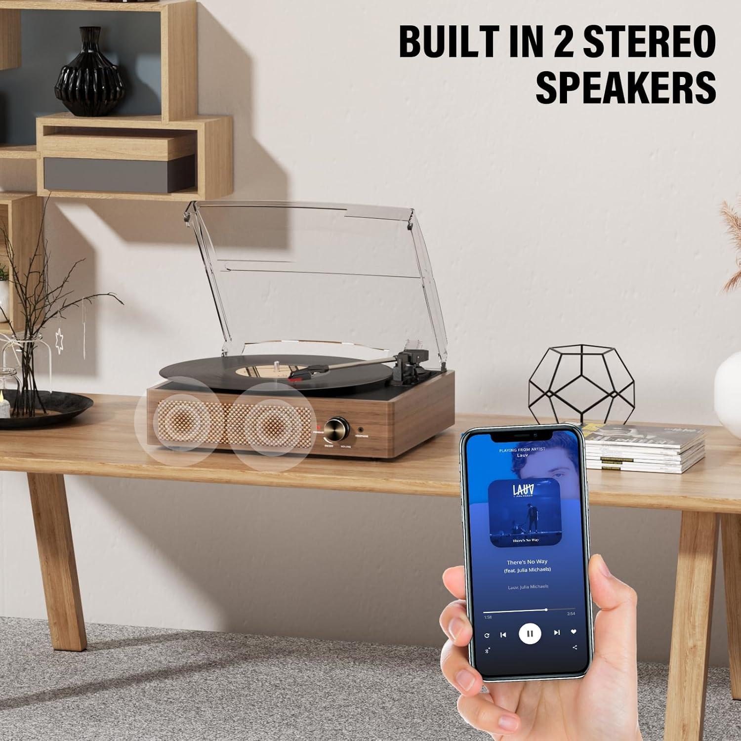 Reproductor de Vinilo Bluetooth Cotsoco Madera 3 Velocidades