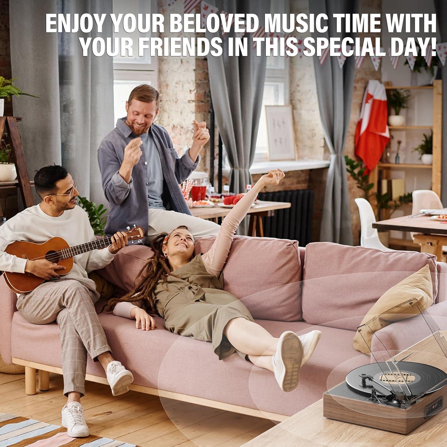 Reproductor de Vinilo Bluetooth Cotsoco Madera 3 Velocidades