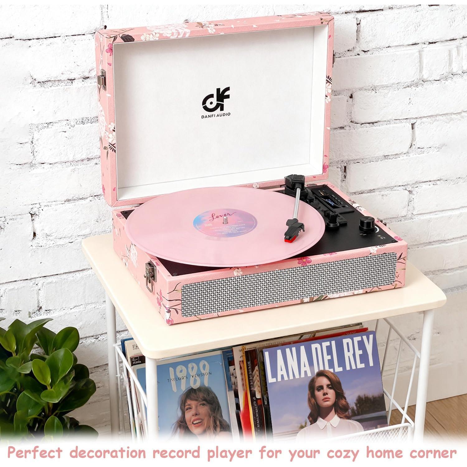 Reproductor de Vinilo Bluetooth DANFI AUDIO TE-012 Rosa Floral