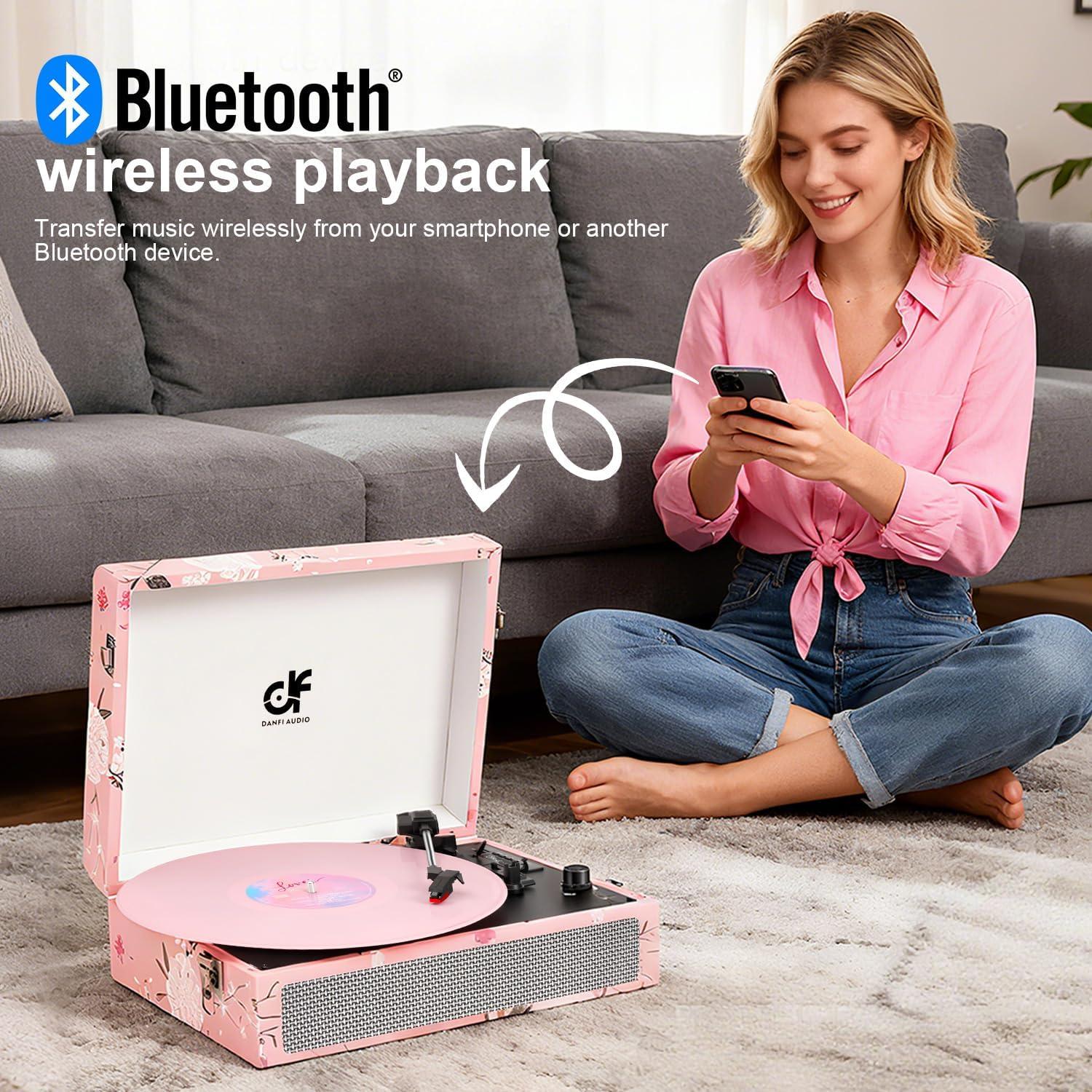 Reproductor de Vinilo Bluetooth DANFI AUDIO TE-012 Rosa Floral