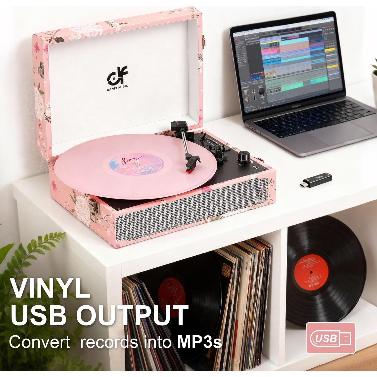 Reproductor de Vinilo Bluetooth DANFI AUDIO TE-012 Rosa Floral