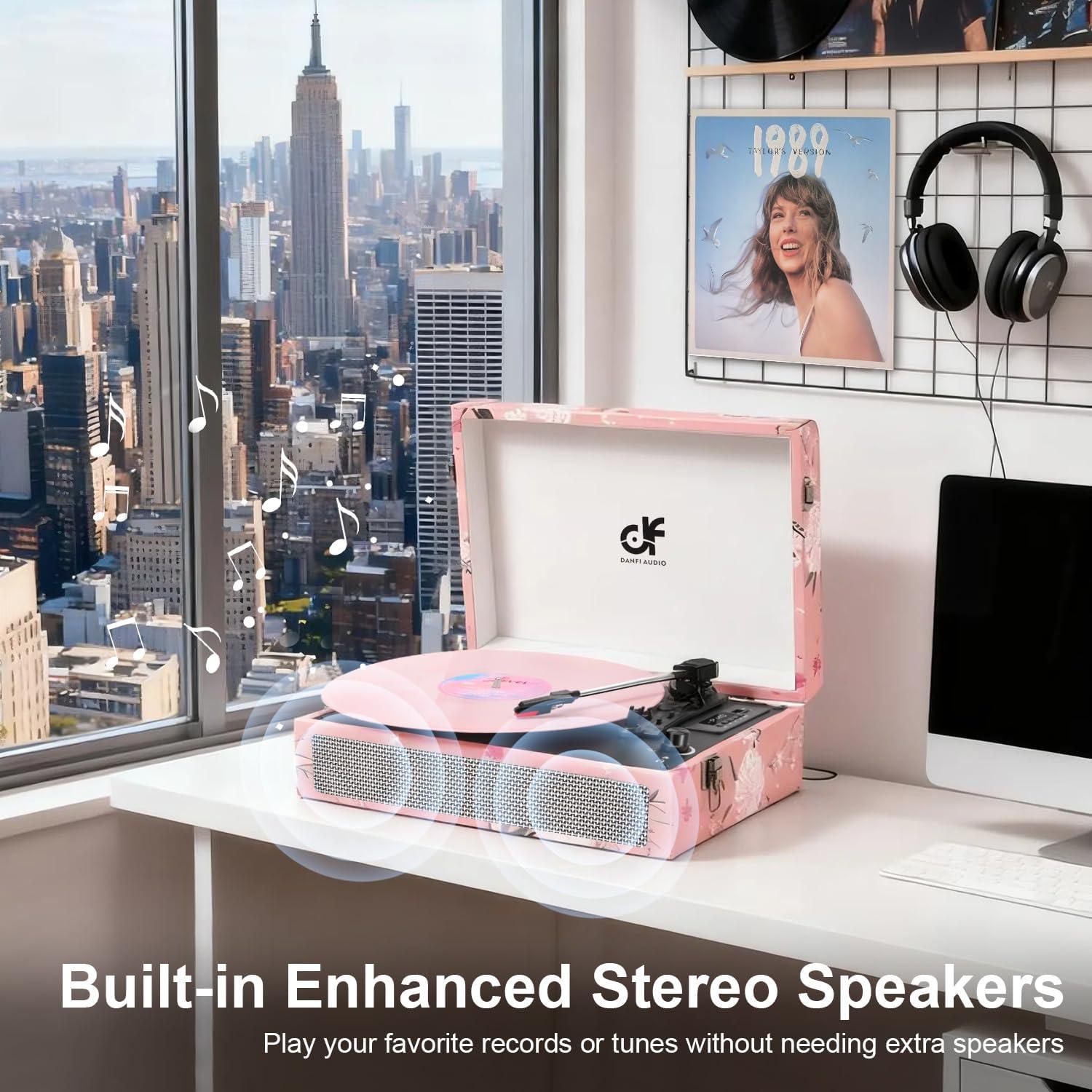 Reproductor de Vinilo Bluetooth DANFI AUDIO TE-012 Rosa Floral