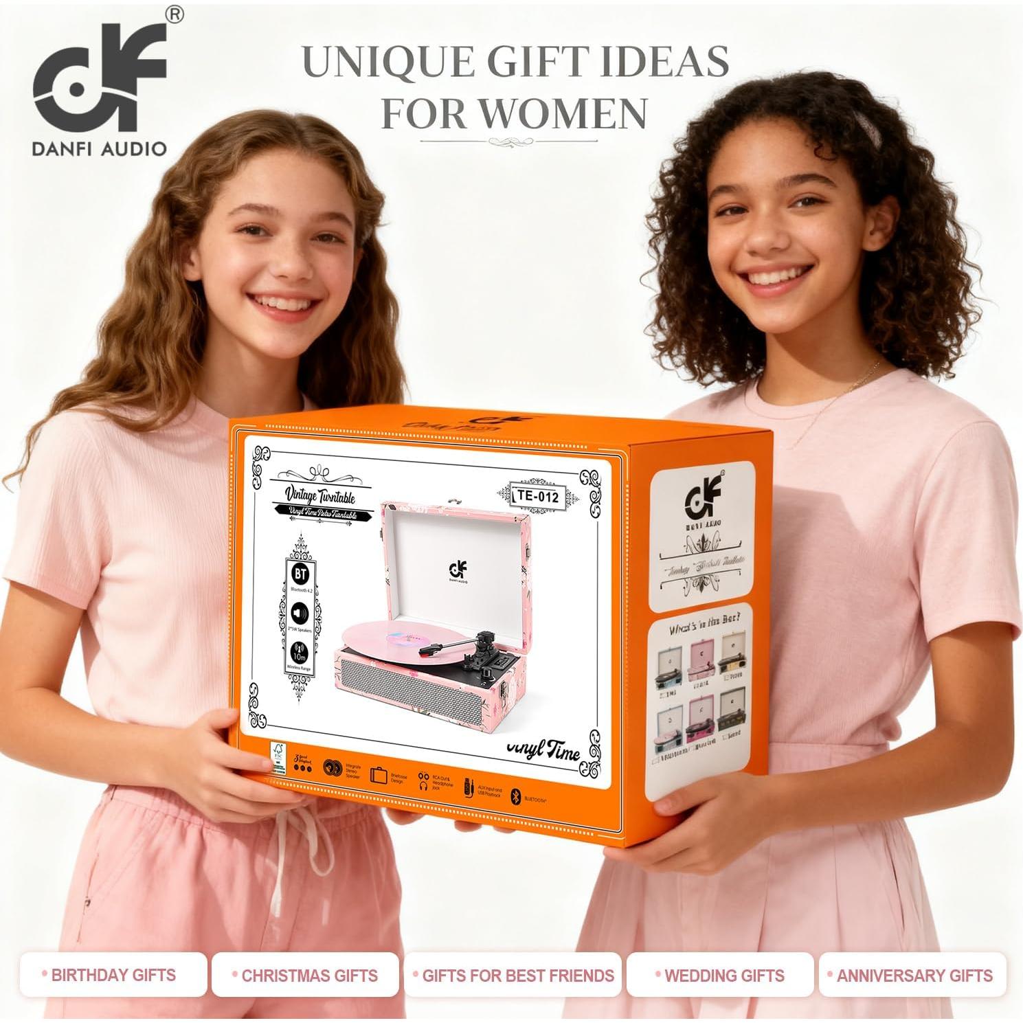 Reproductor de Vinilo Bluetooth DANFI AUDIO TE-012 Rosa Floral