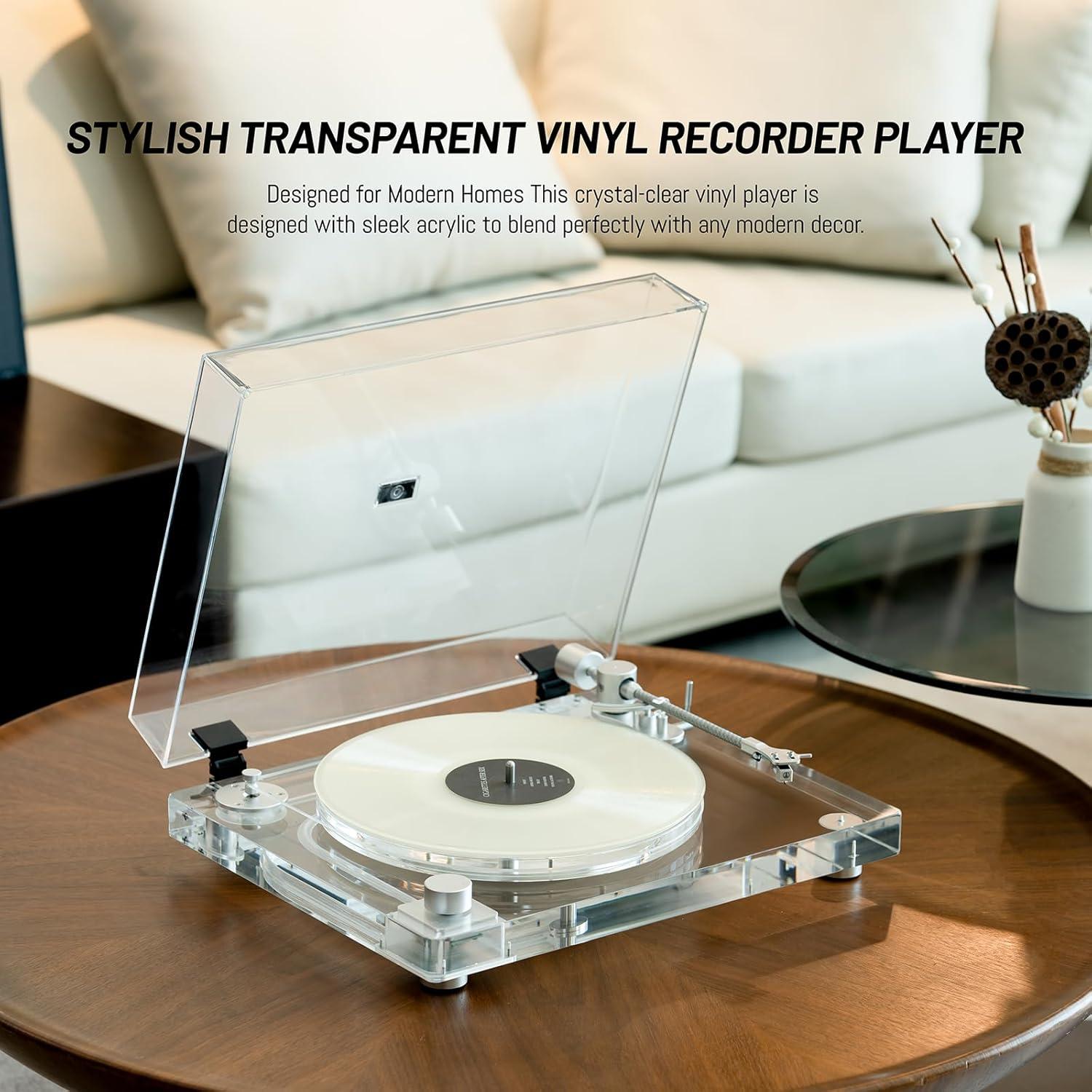Giradiscos Acrílico Transparente SINJEE X10, 2 Velocidades, Bluetooth