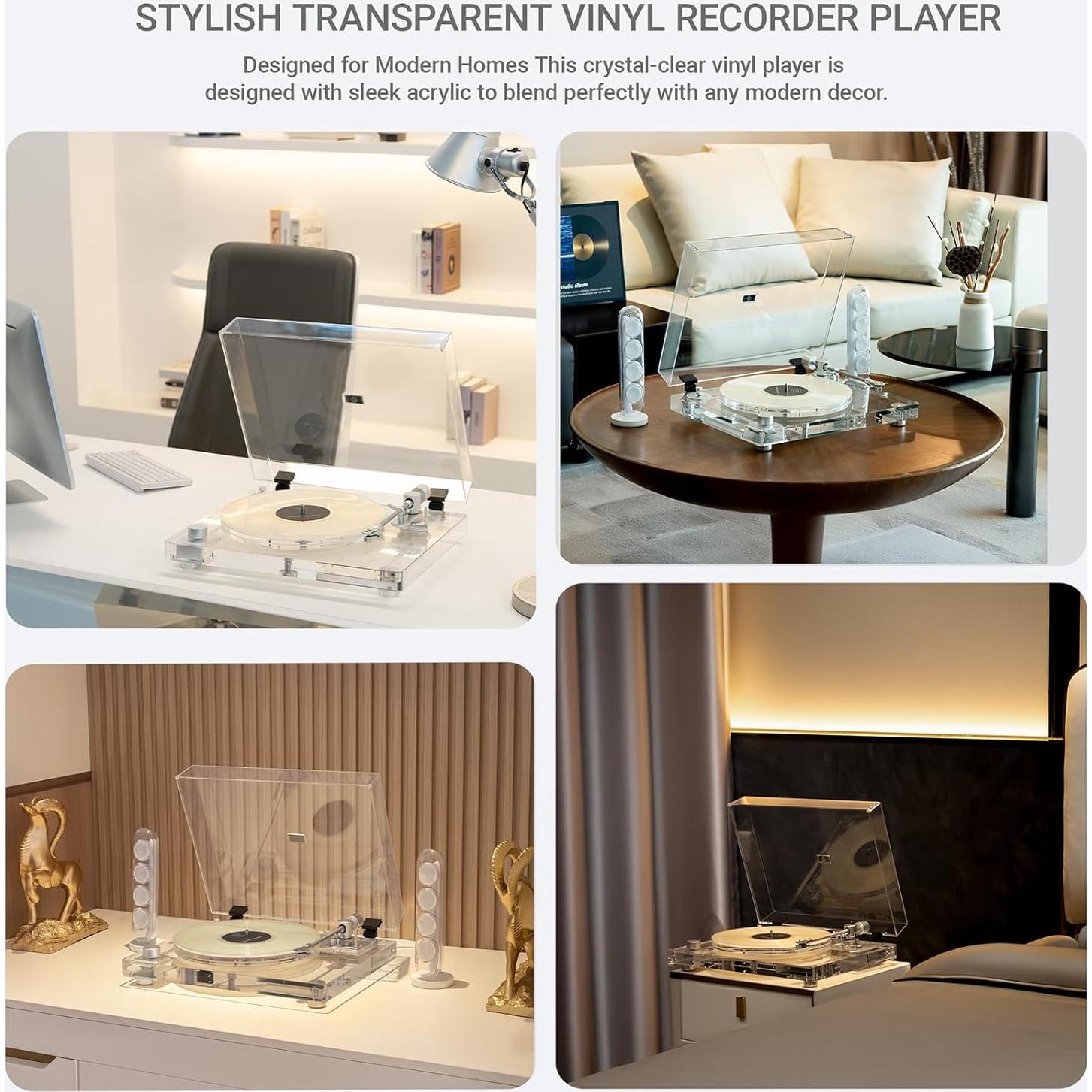 Giradiscos Acrílico Transparente SINJEE X10, 2 Velocidades, Bluetooth