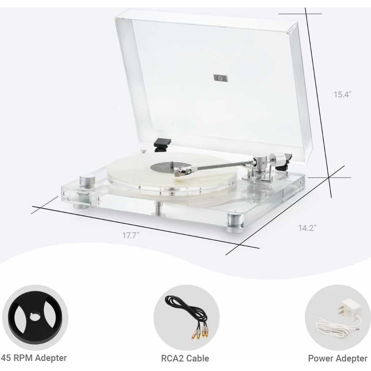 Giradiscos Acrílico Transparente SINJEE X10, 2 Velocidades, Bluetooth