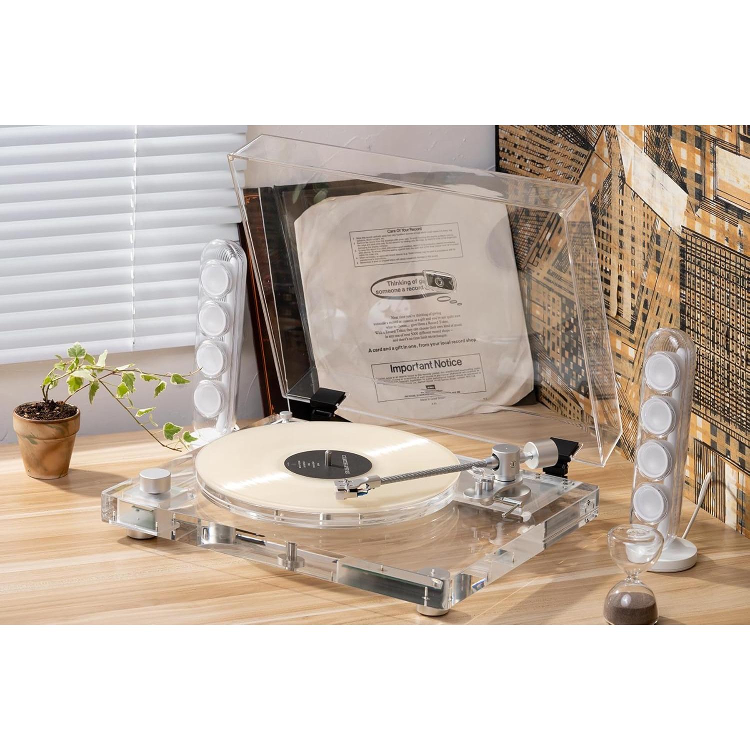 Giradiscos Acrílico Transparente SINJEE X10, 2 Velocidades, Bluetooth