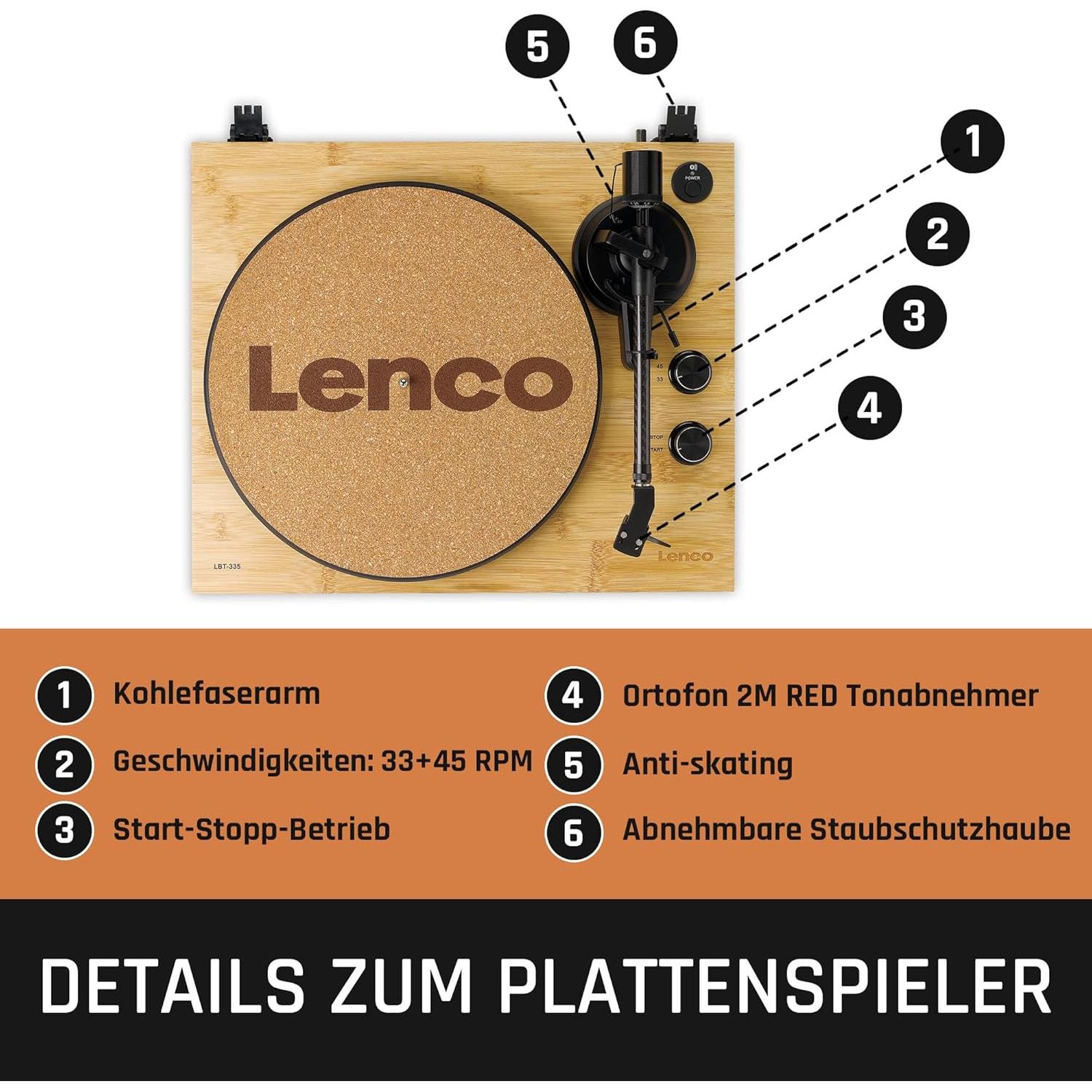 Giradiscos Lenco LBT-335BA en Bambú | Cartucho Ortofon 2M RED