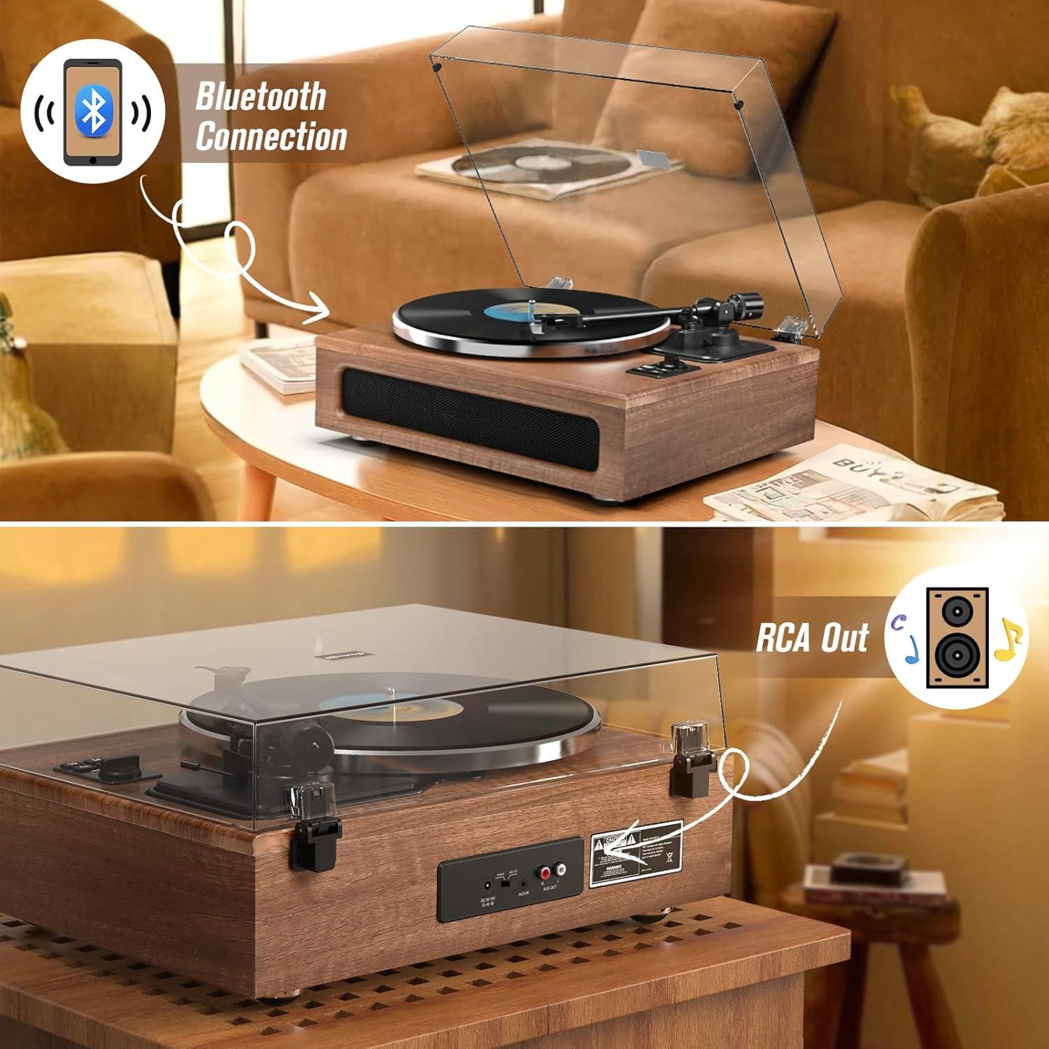 Reproductor de Vinilo WOCKODER HQ-KZ018 Todo-en-Uno Bluetooth