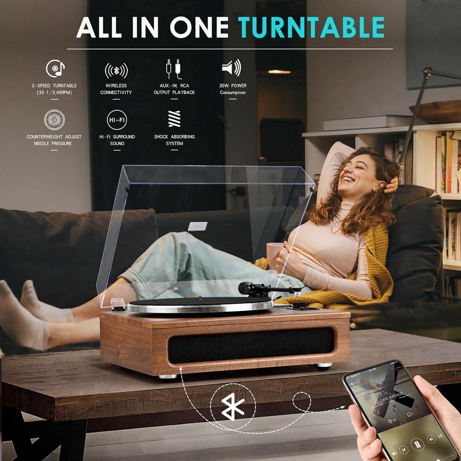 Reproductor de Vinilo WOCKODER HQ-KZ018 Todo-en-Uno Bluetooth