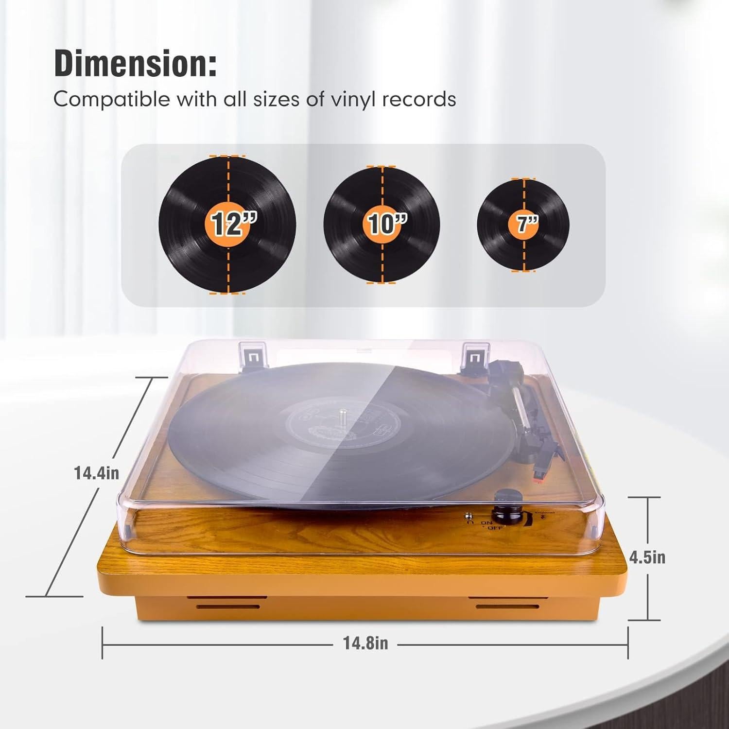 Reproductor de Vinilo Wrcibo de Madera Premium 3 Velocidades