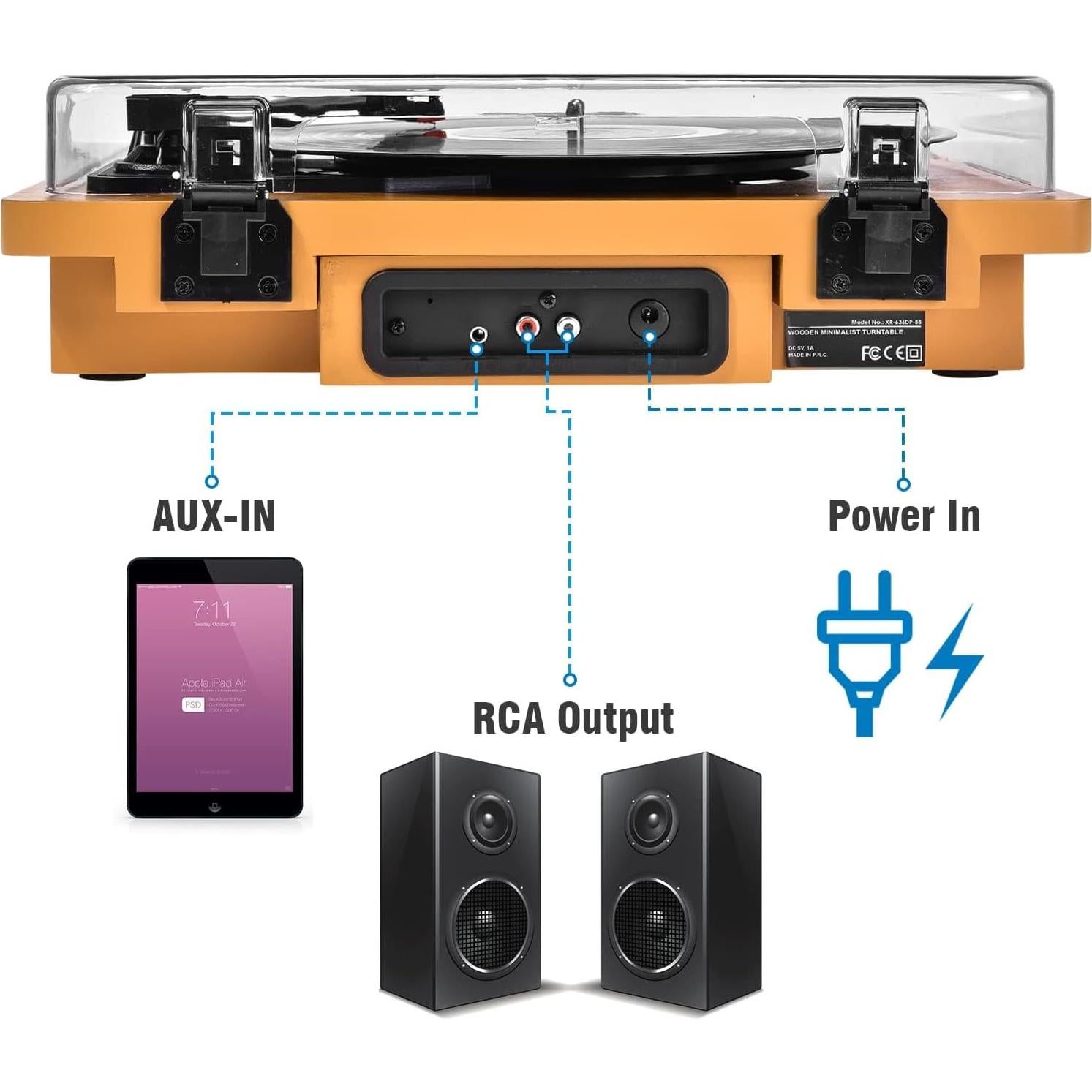 Reproductor de Vinilo Wrcibo de Madera Premium 3 Velocidades