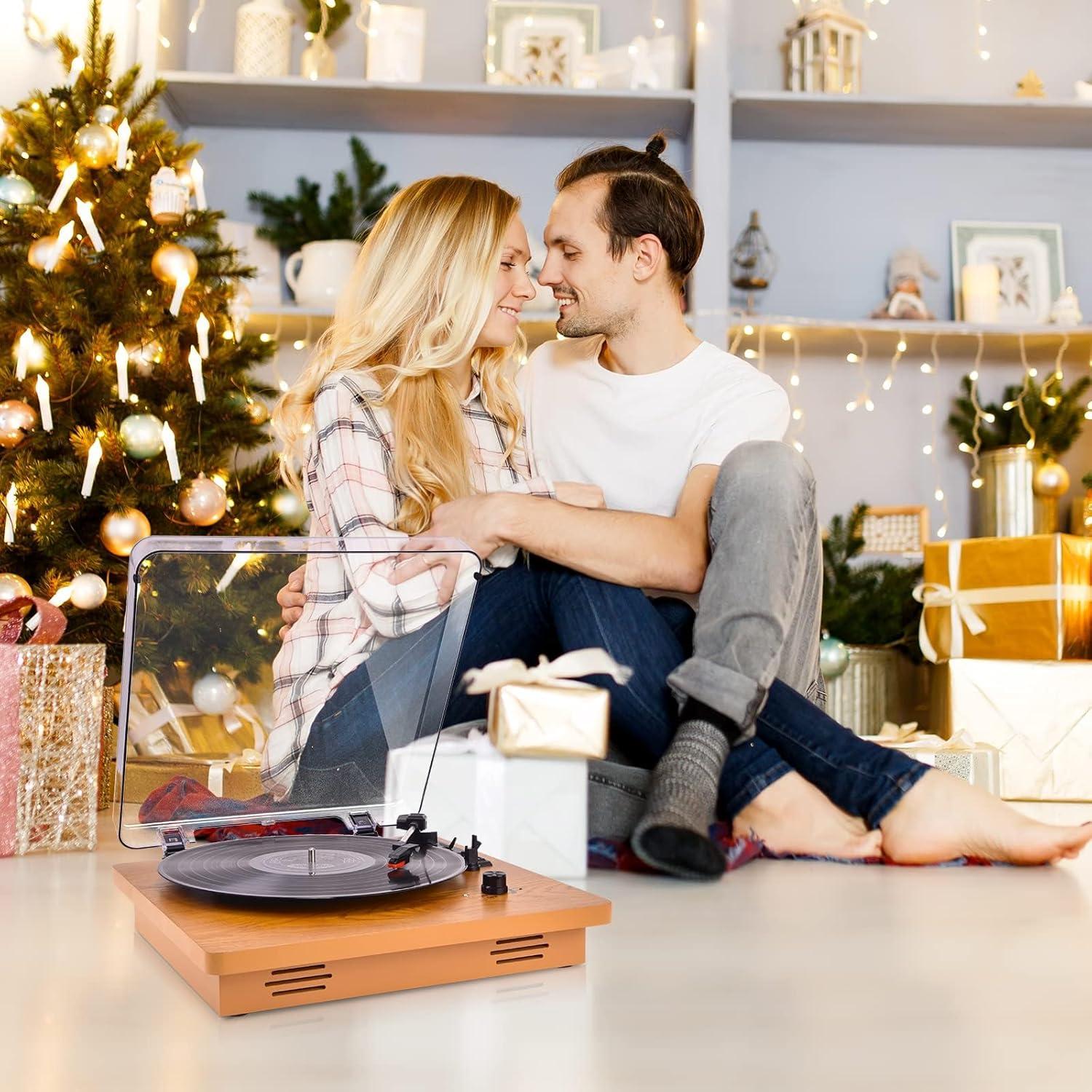 Reproductor de Vinilo Wrcibo de Madera Premium 3 Velocidades