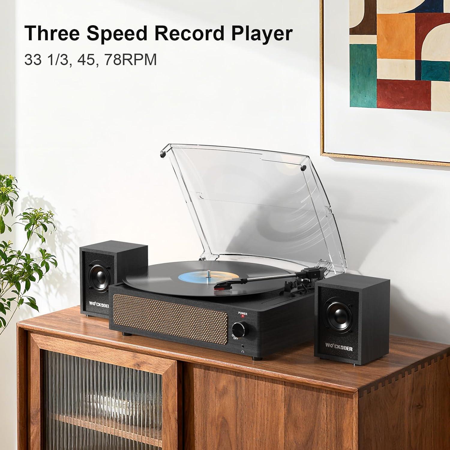 Reproductor de Vinilo WOCKODER R622 con Altavoces Externos