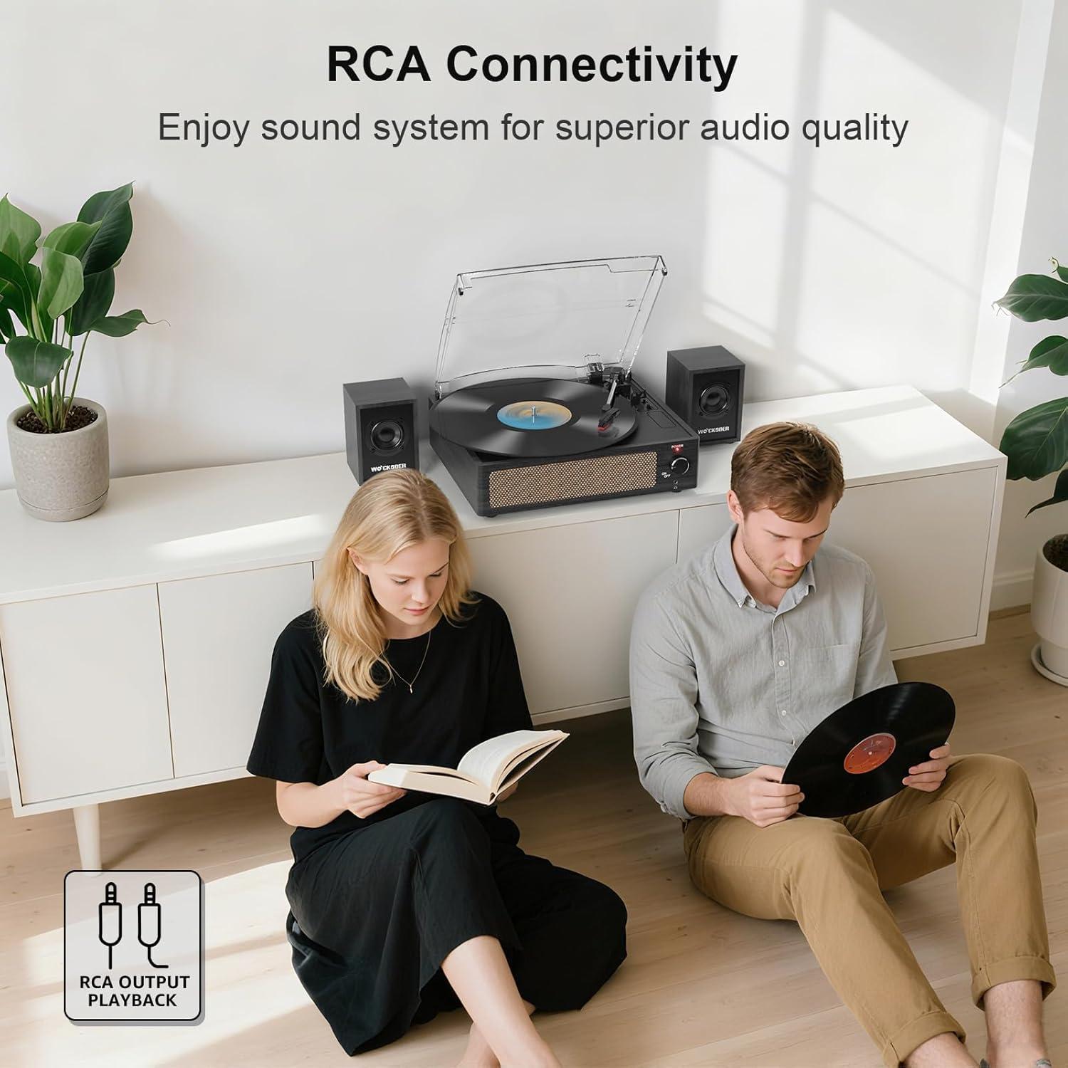 Reproductor de Vinilo WOCKODER R622 con Altavoces Externos