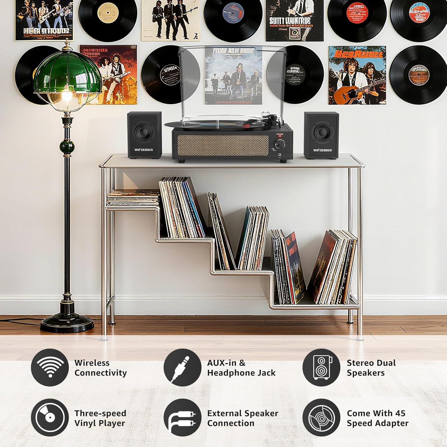 Reproductor de Vinilo WOCKODER R622 con Altavoces Externos