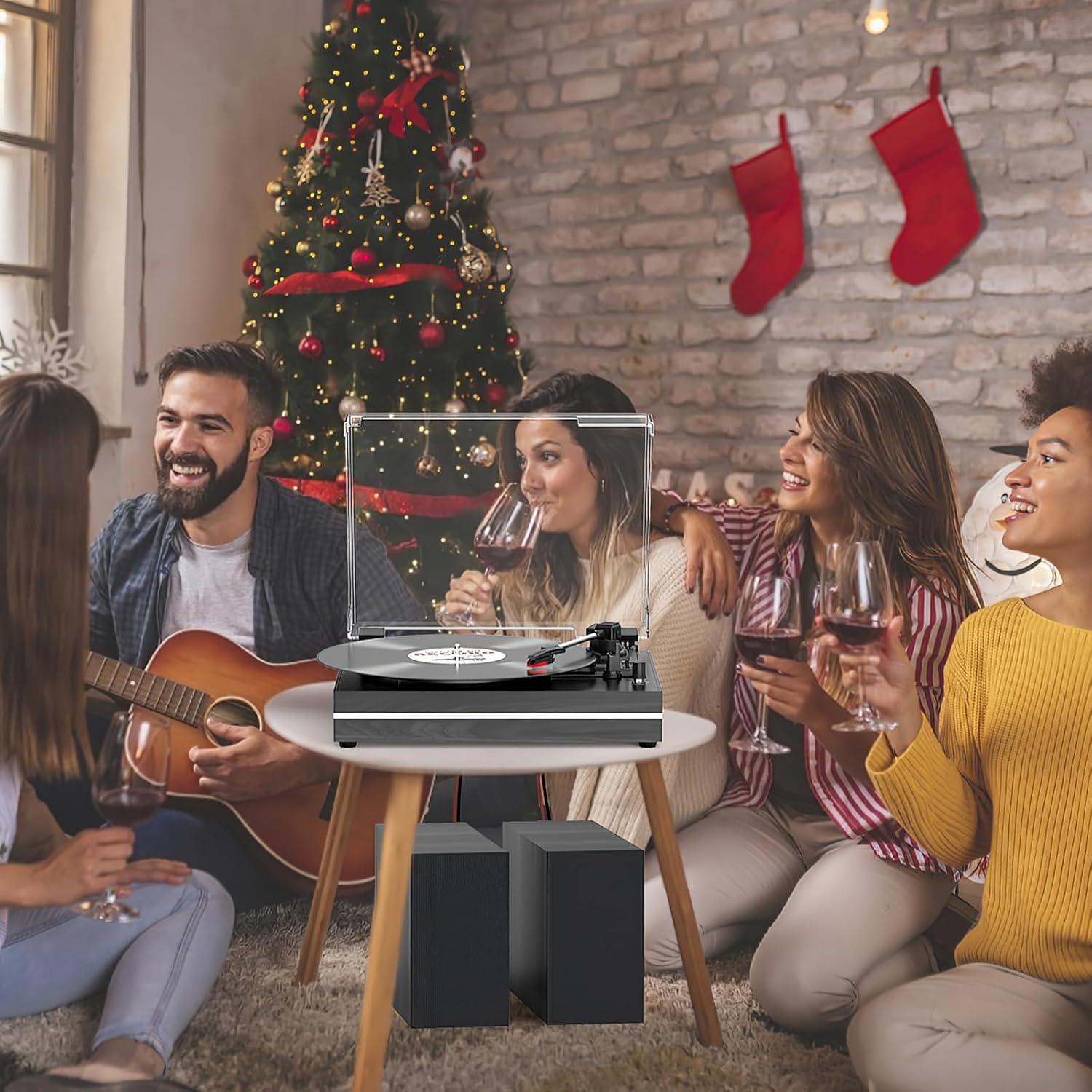 Tocadiscos Vintage WOCKODER R612 con Altavoces Inalámbricos BT