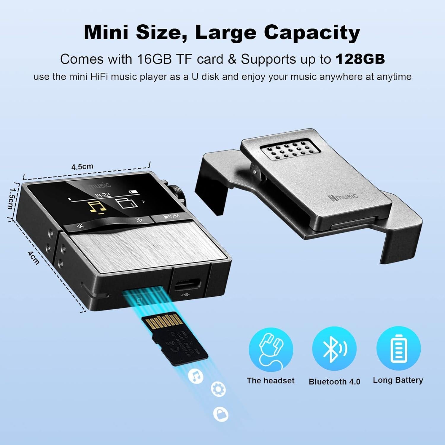 Reproductor MP3 HiFi Hmusic P68 Bluetooth 16GB, 128GB Max