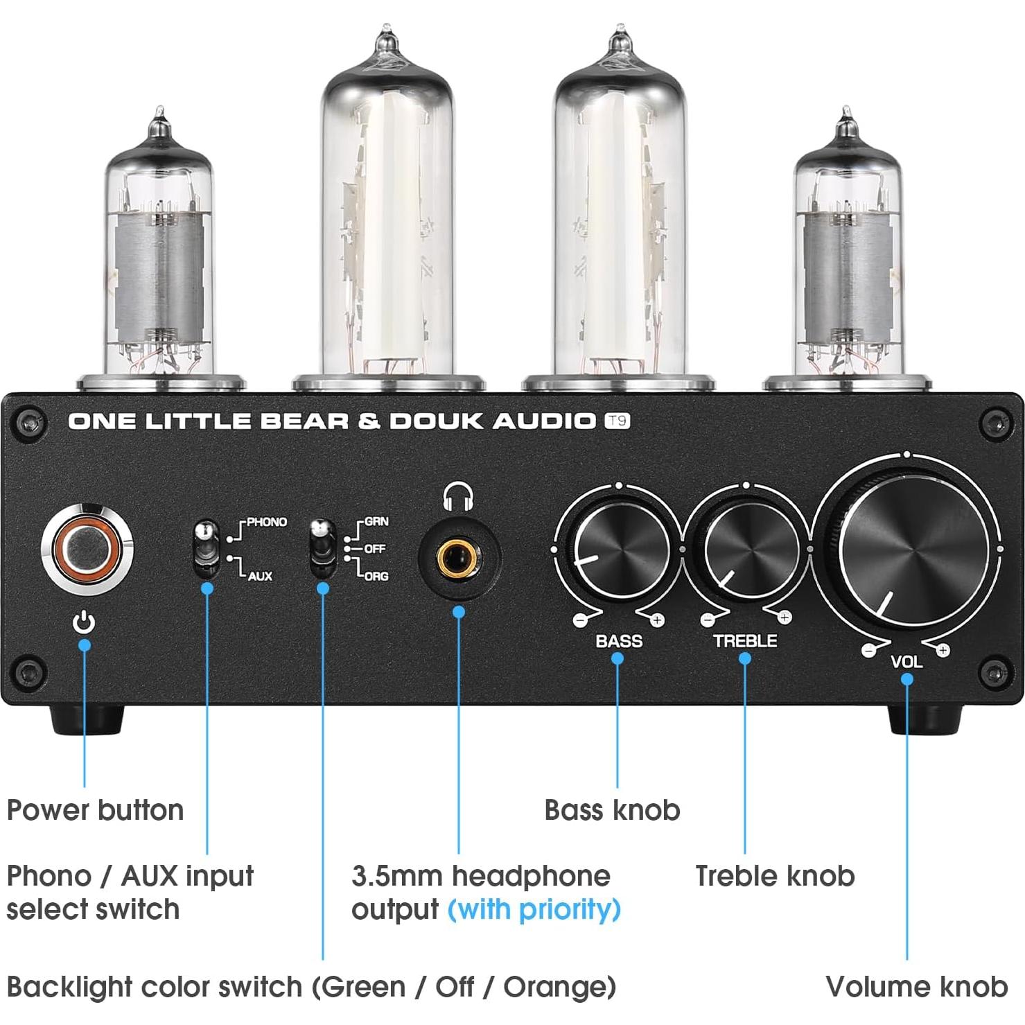 Douk Audio T9 Previo de Fono de Válvula Estéreo con Auriculares