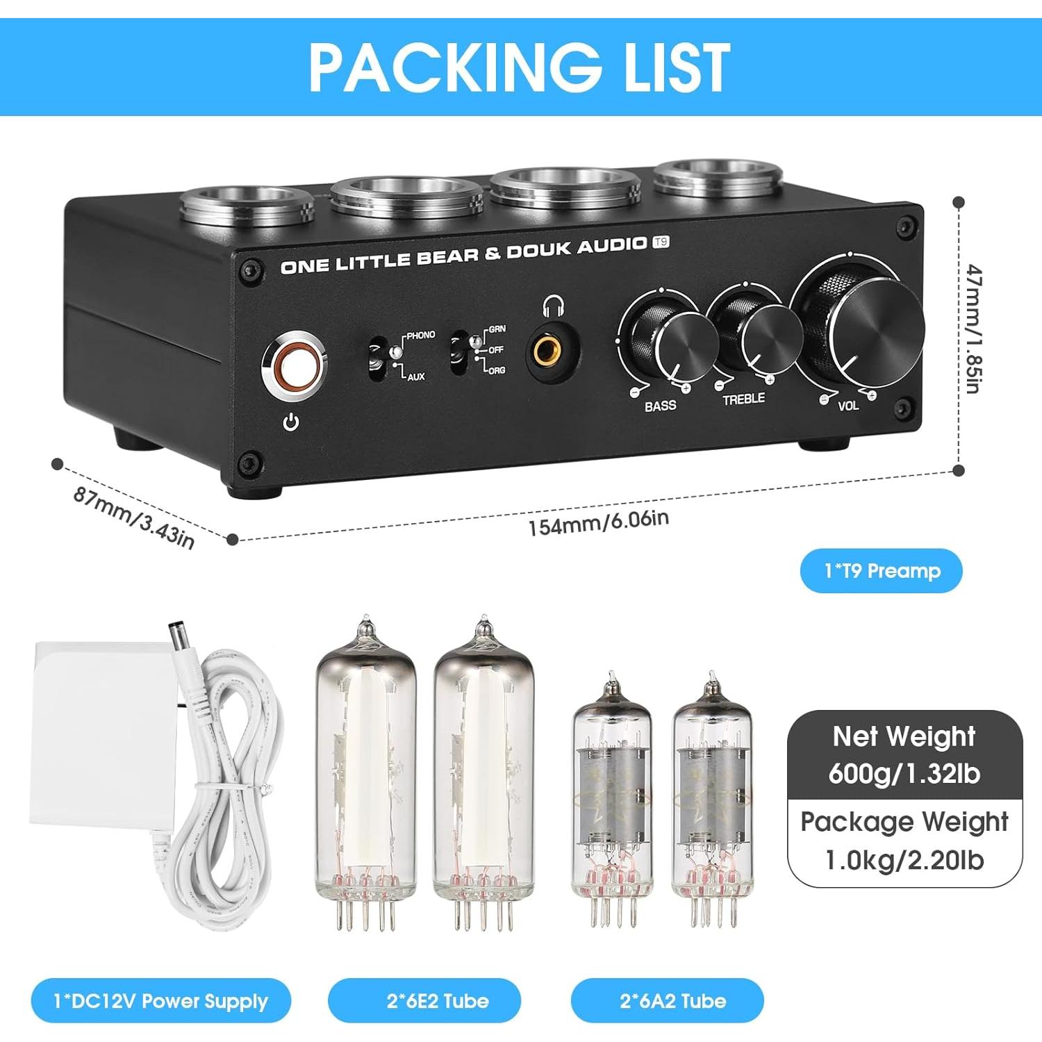 Douk Audio T9 Previo de Fono de Válvula Estéreo con Auriculares