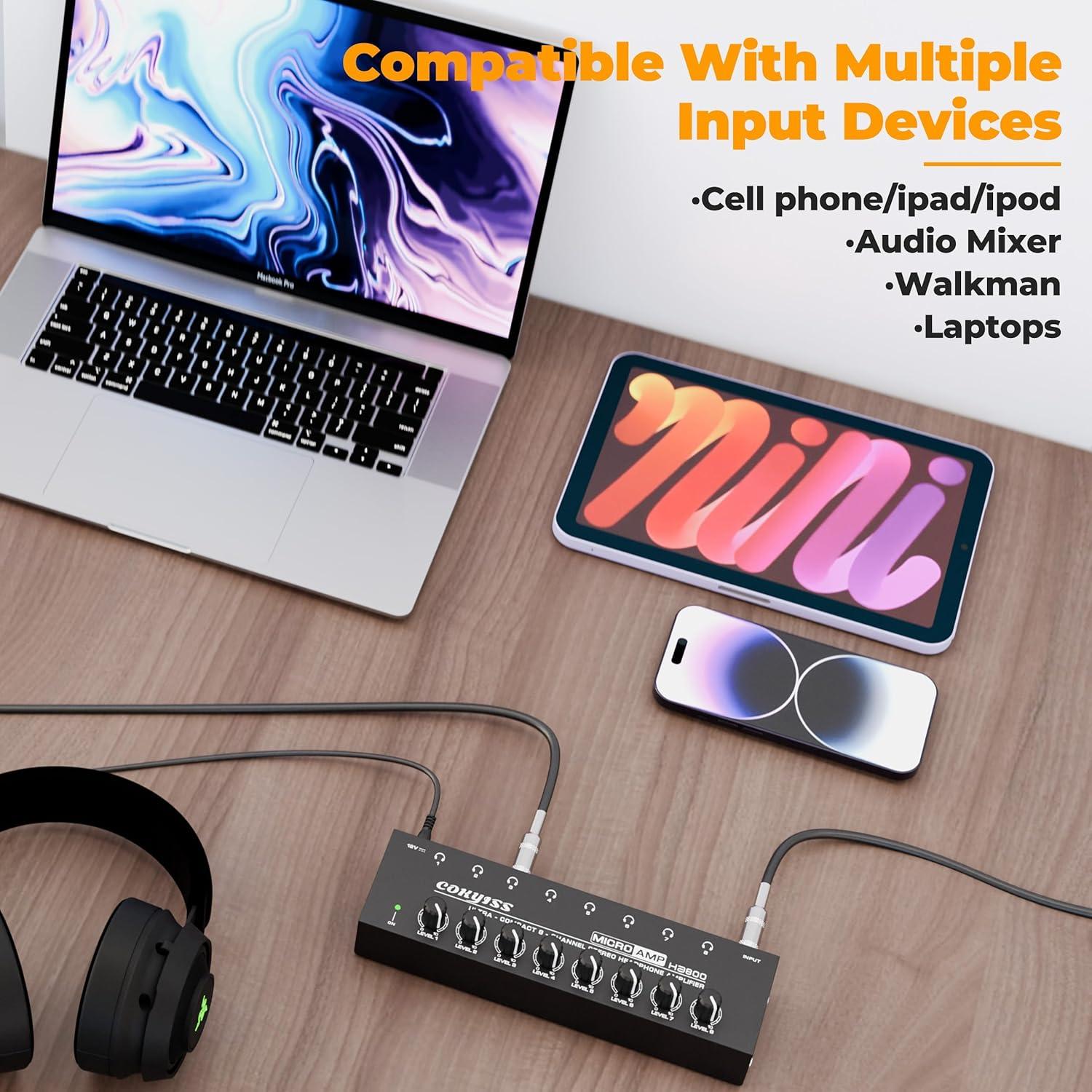 Amplificador de Auriculares COKYISS HA800 - 8 Canales, 310mW