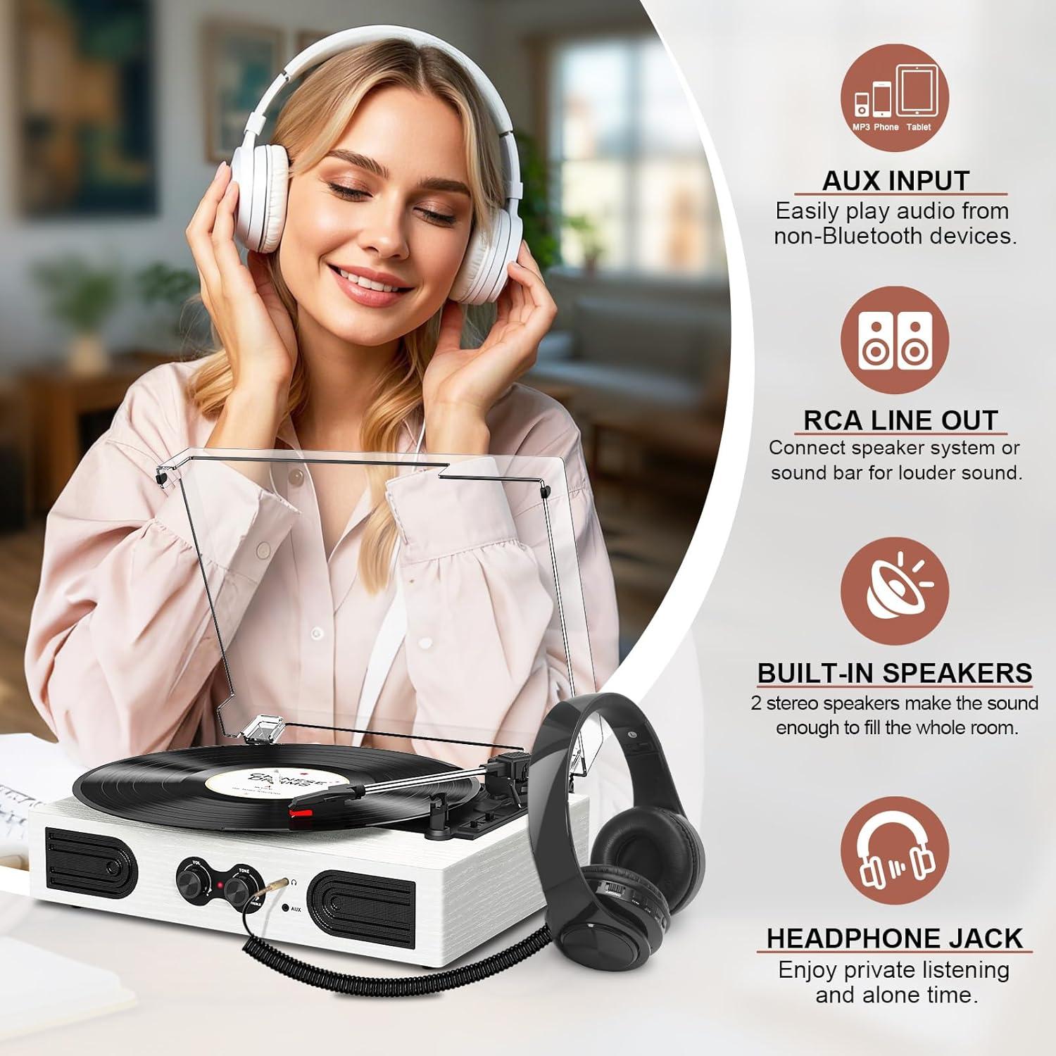 Reproductor de Vinilo TANLANIN TE-2030WT Bluetooth 3 Velocidades