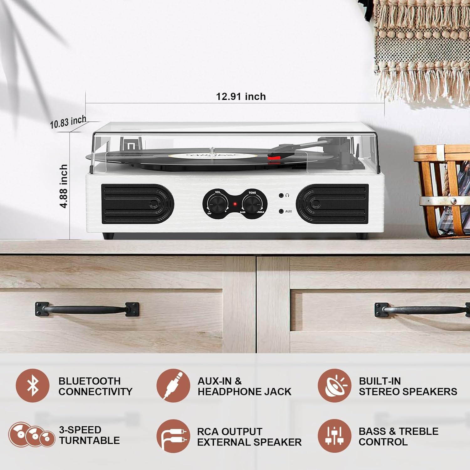 Reproductor de Vinilo TANLANIN TE-2030WT Bluetooth 3 Velocidades