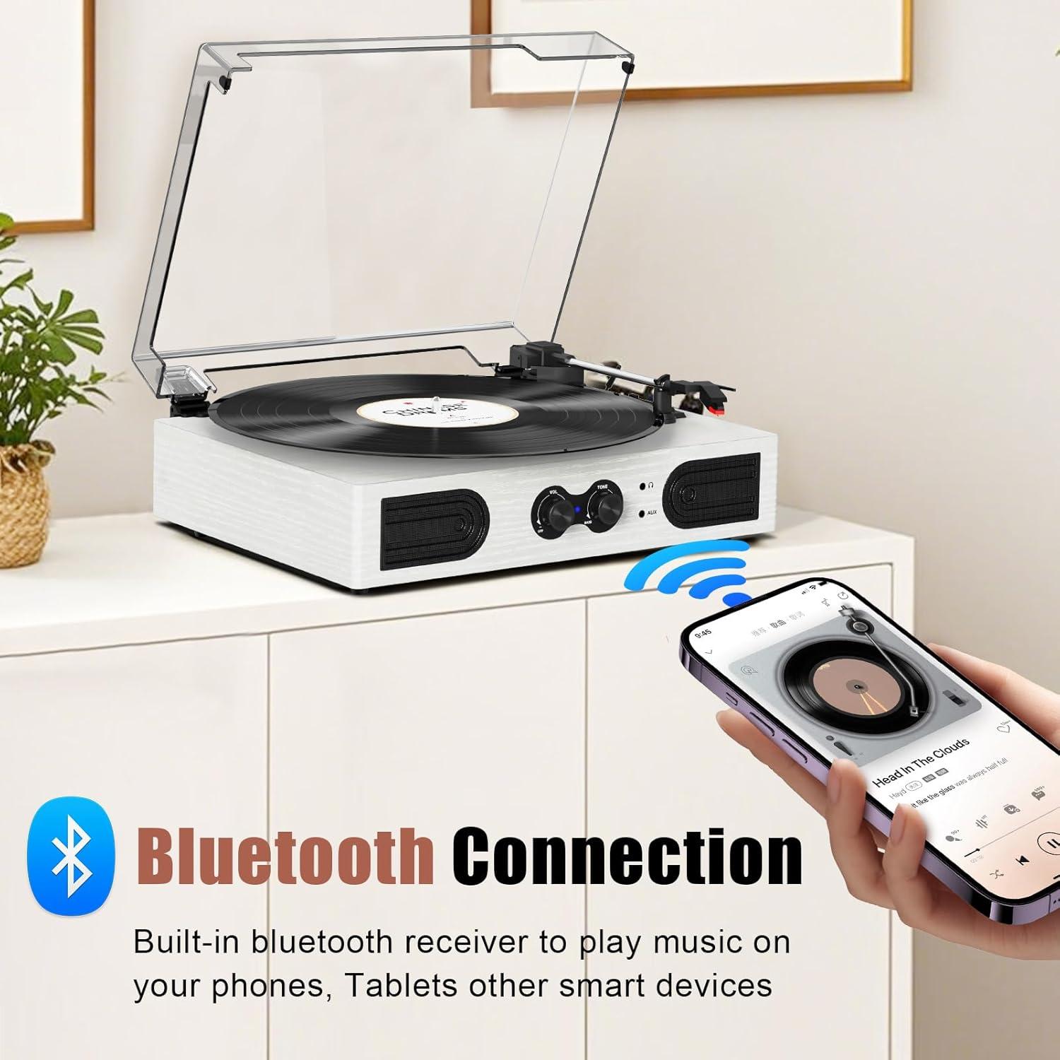 Reproductor de Vinilo TANLANIN TE-2030WT Bluetooth 3 Velocidades