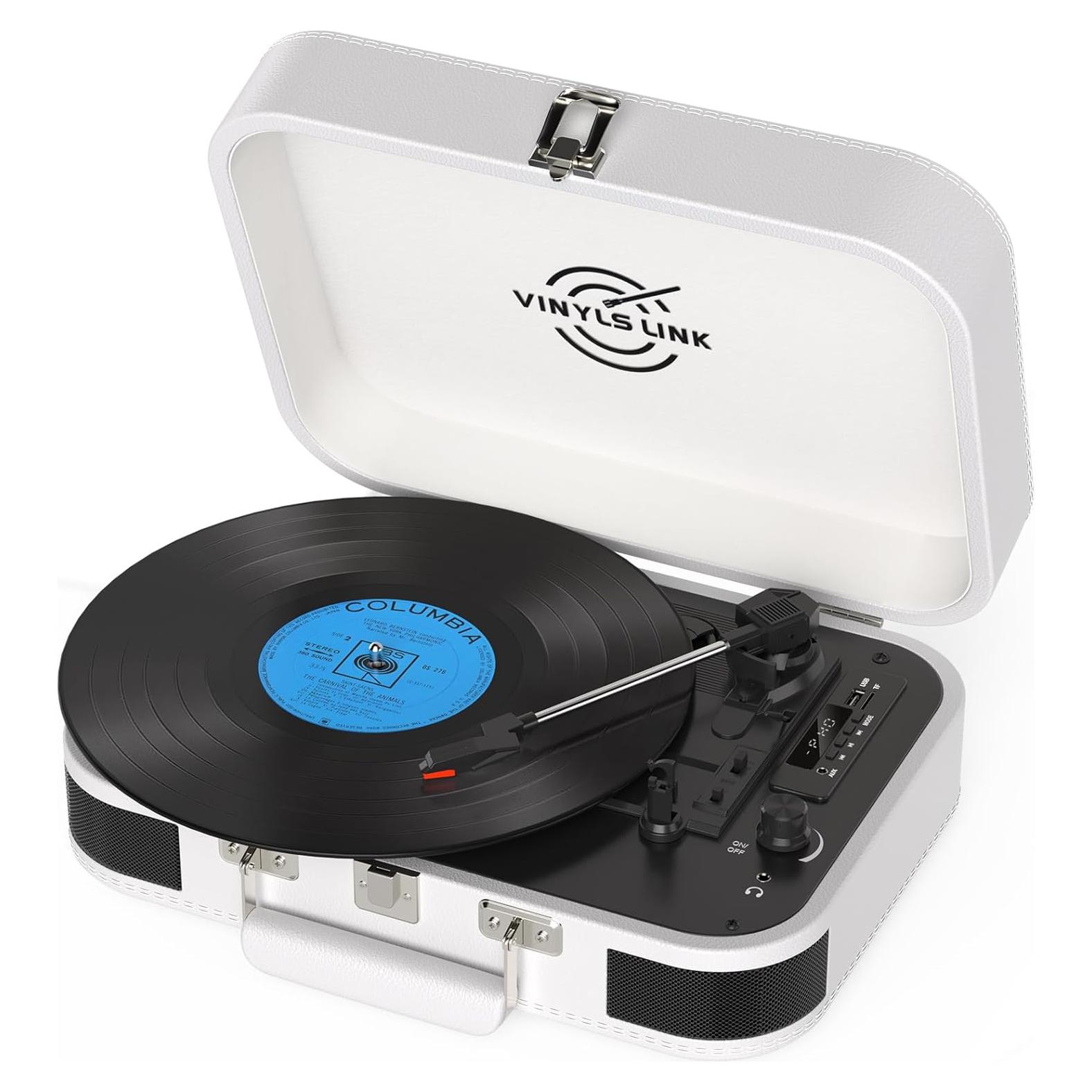 Reproductor de Vinilo Portátil Bluetooth Vinylslink TE-106WT Blanco