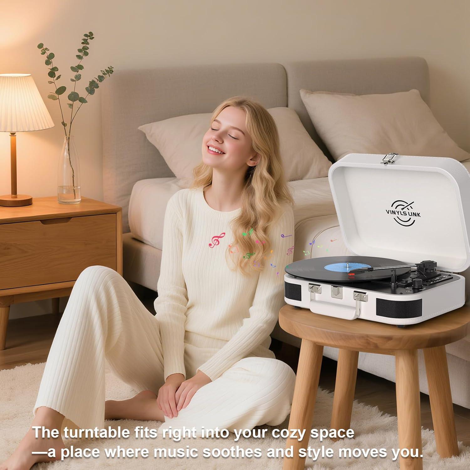 Reproductor de Vinilo Portátil Bluetooth Vinylslink TE-106WT Blanco