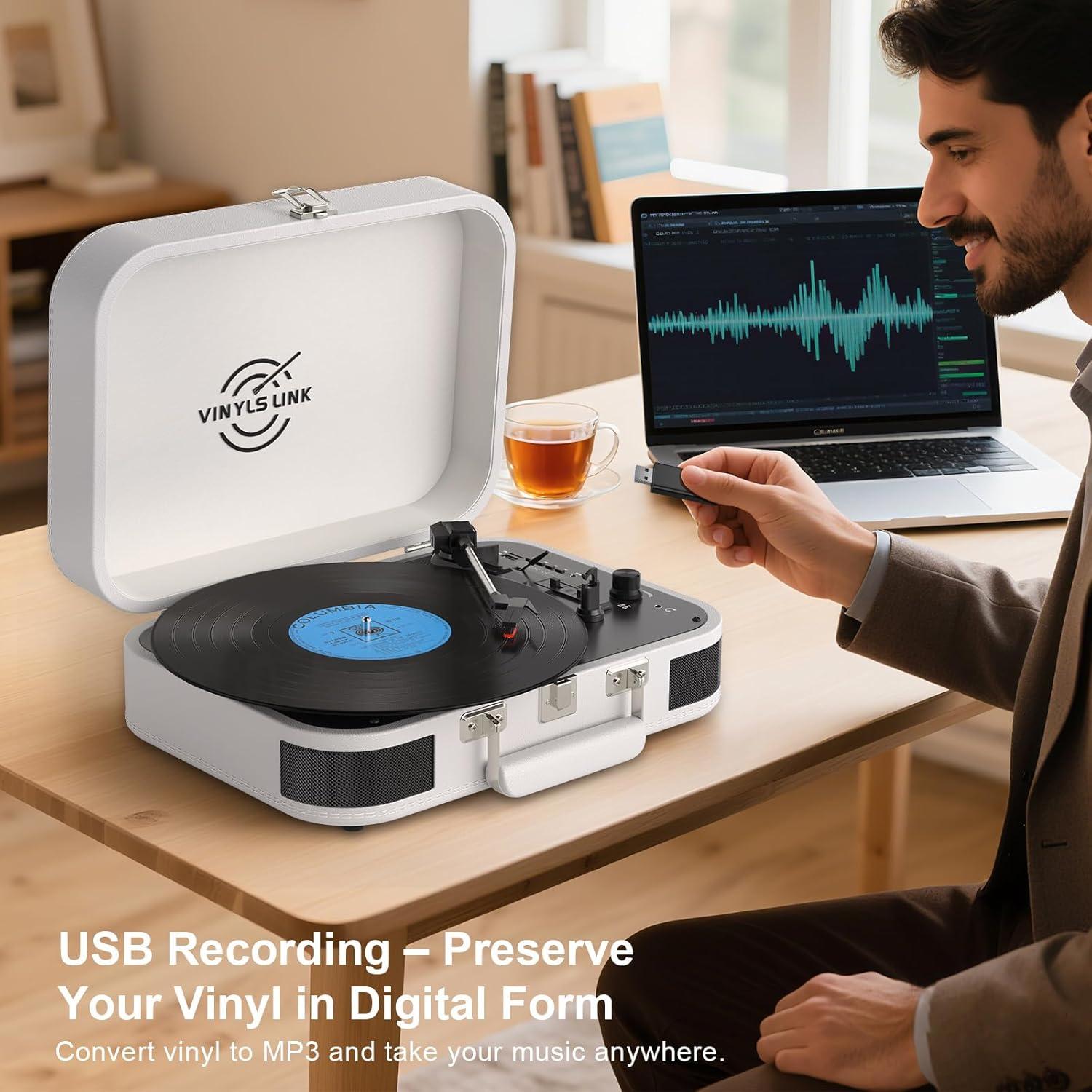 Reproductor de Vinilo Portátil Bluetooth Vinylslink TE-106WT Blanco