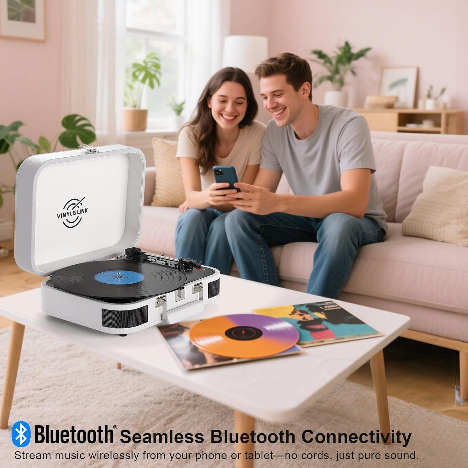 Reproductor de Vinilo Portátil Bluetooth Vinylslink TE-106WT Blanco