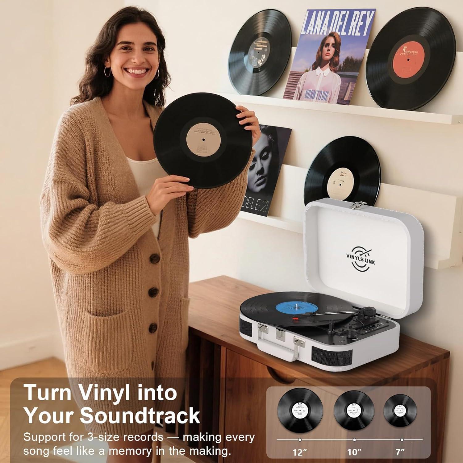 Reproductor de Vinilo Portátil Bluetooth Vinylslink TE-106WT Blanco