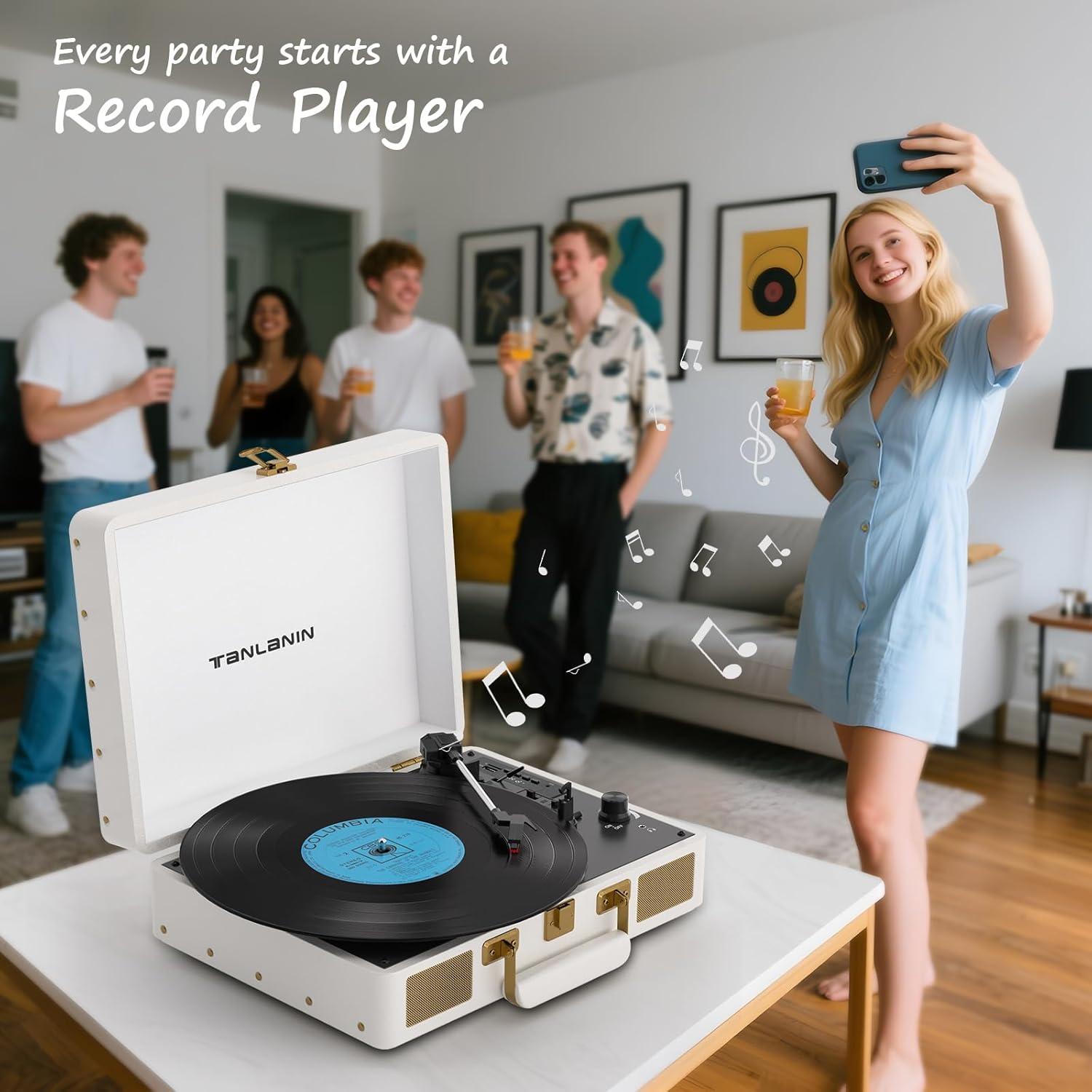 Reproductor de Vinilo Portátil TANLANIN TE-2026 Bluetooth 3 Velocidades