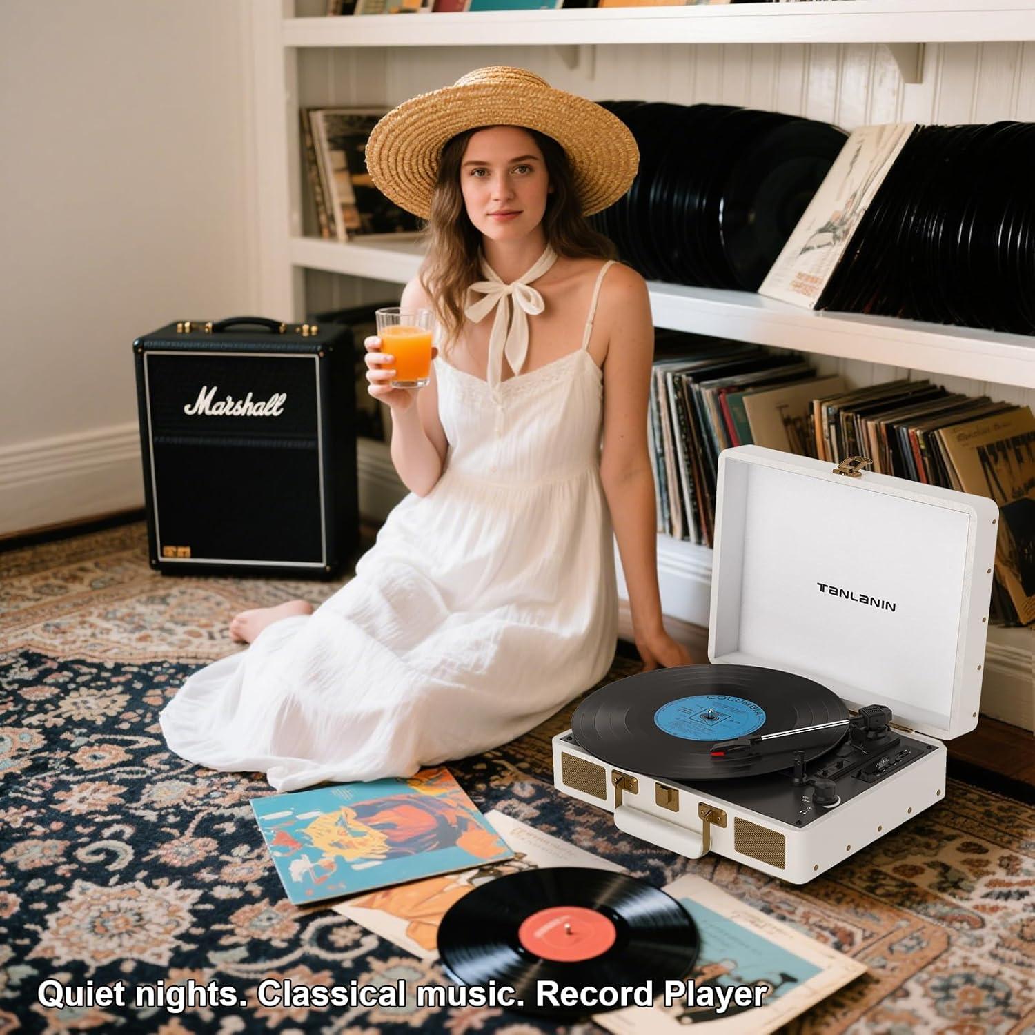 Reproductor de Vinilo Portátil TANLANIN TE-2026 Bluetooth 3 Velocidades