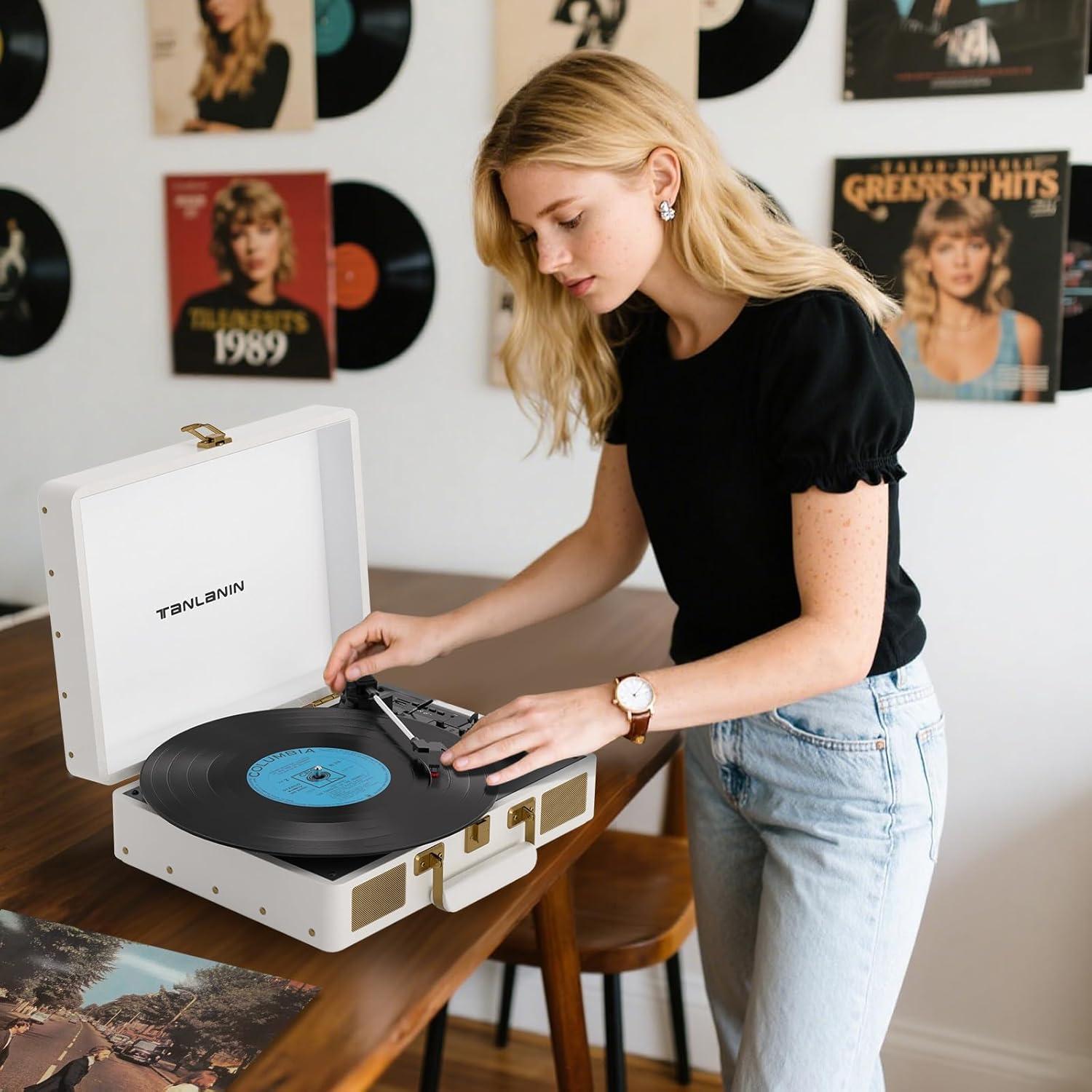 Reproductor de Vinilo Portátil TANLANIN TE-2026 Bluetooth 3 Velocidades