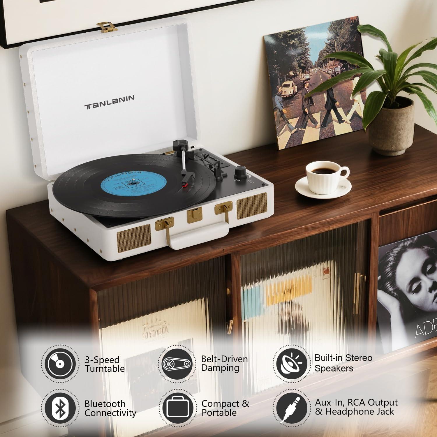 Reproductor de Vinilo Portátil TANLANIN TE-2026 Bluetooth 3 Velocidades