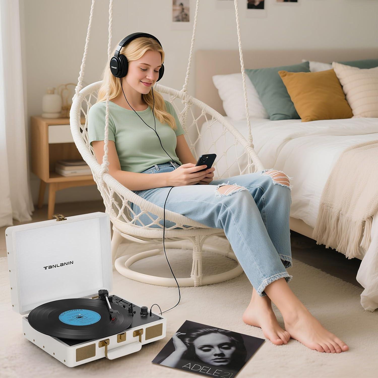 Reproductor de Vinilo Portátil TANLANIN TE-2026 Bluetooth 3 Velocidades