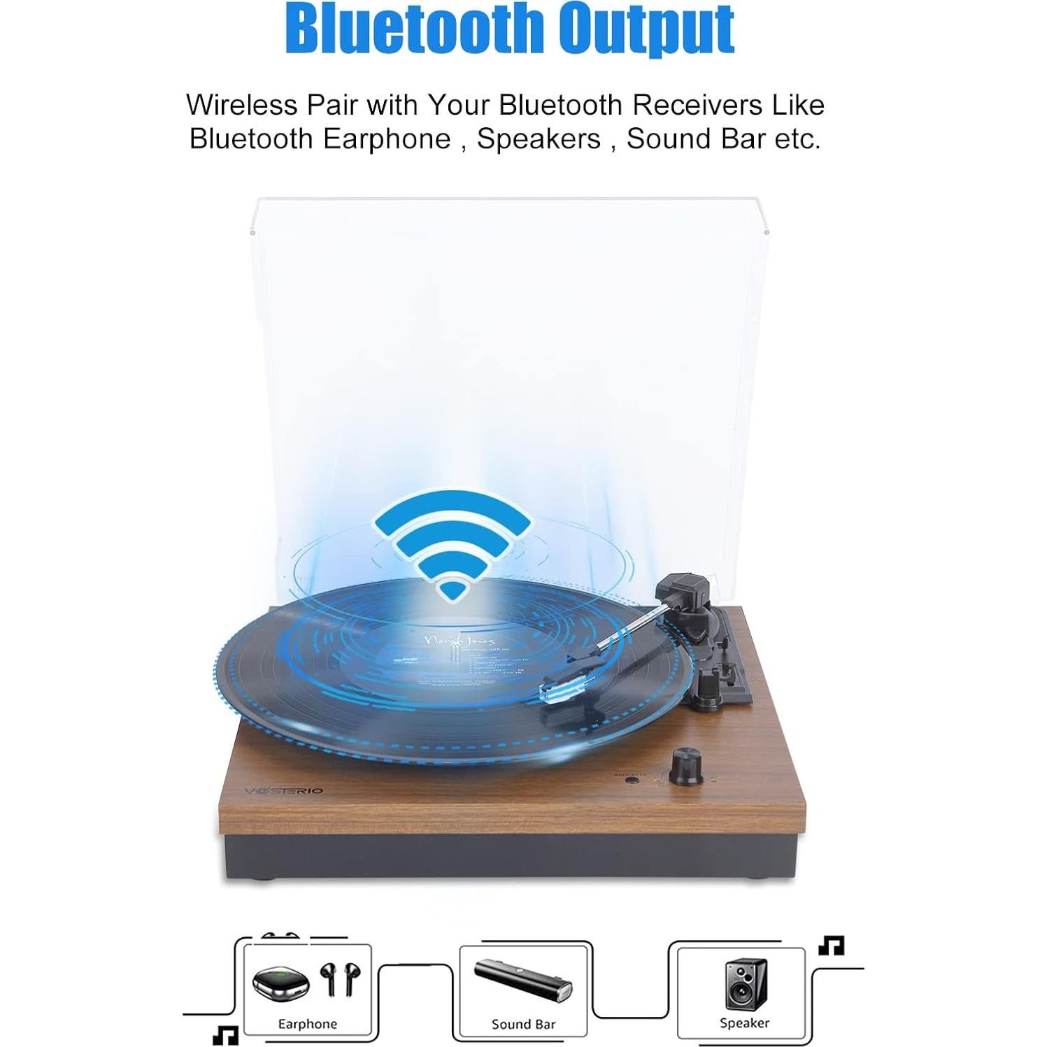Reproductor de Vinilo Bluetooth VOSTERIO B-661-UB 3 Velocidades