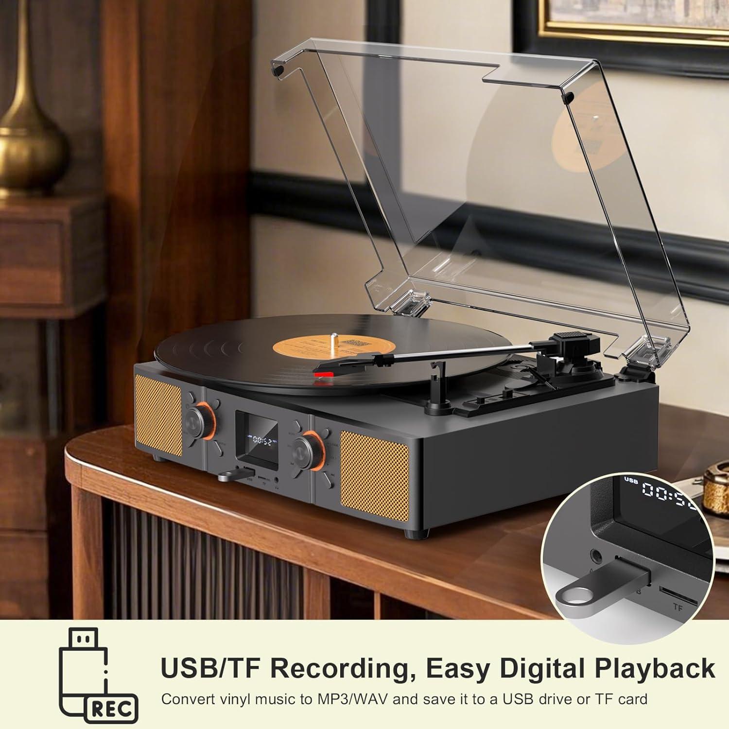 Reproductor de Vinilo Bluetooth VICTRESS TE-2032GY 3 Velocidades