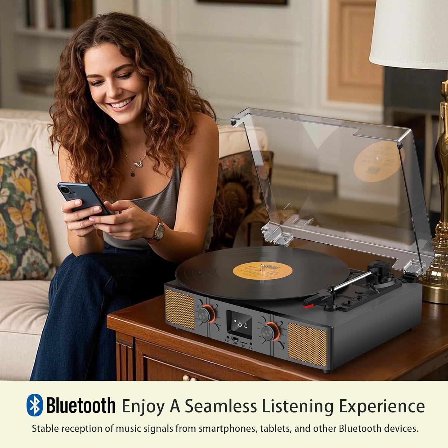 Reproductor de Vinilo Bluetooth VICTRESS TE-2032GY 3 Velocidades