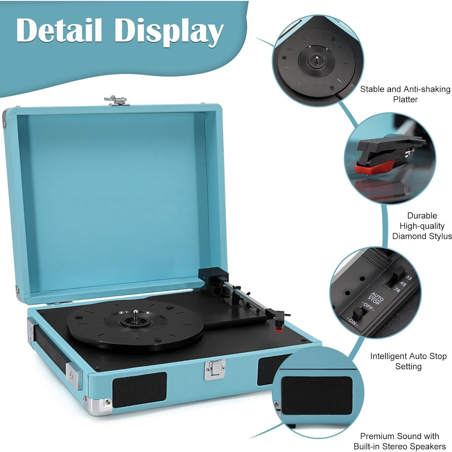 Reproductor de Vinilo LP&No.1 Maletero Azul 3 Velocidades