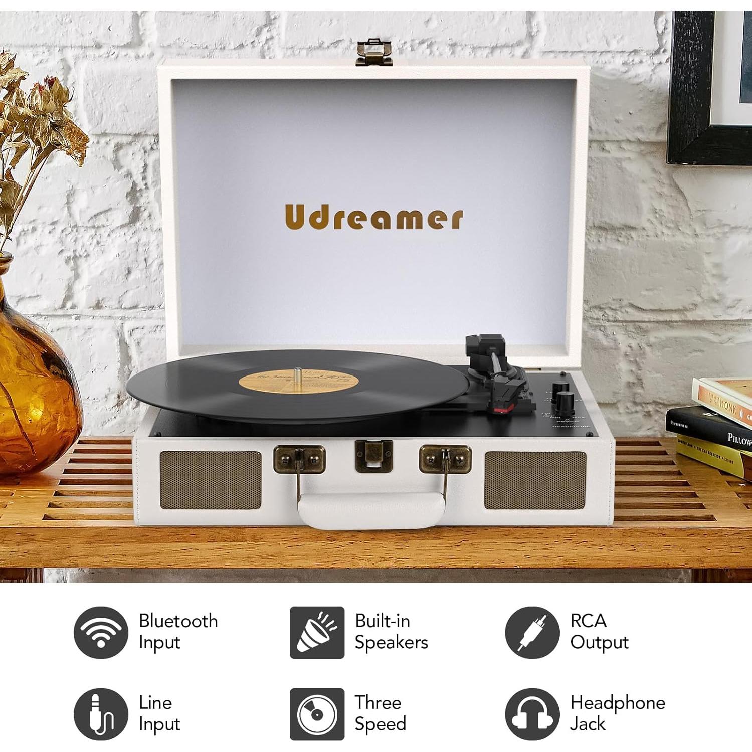 Tocadiscos Portátil Udreamer Blanco con Altavoces Integrados